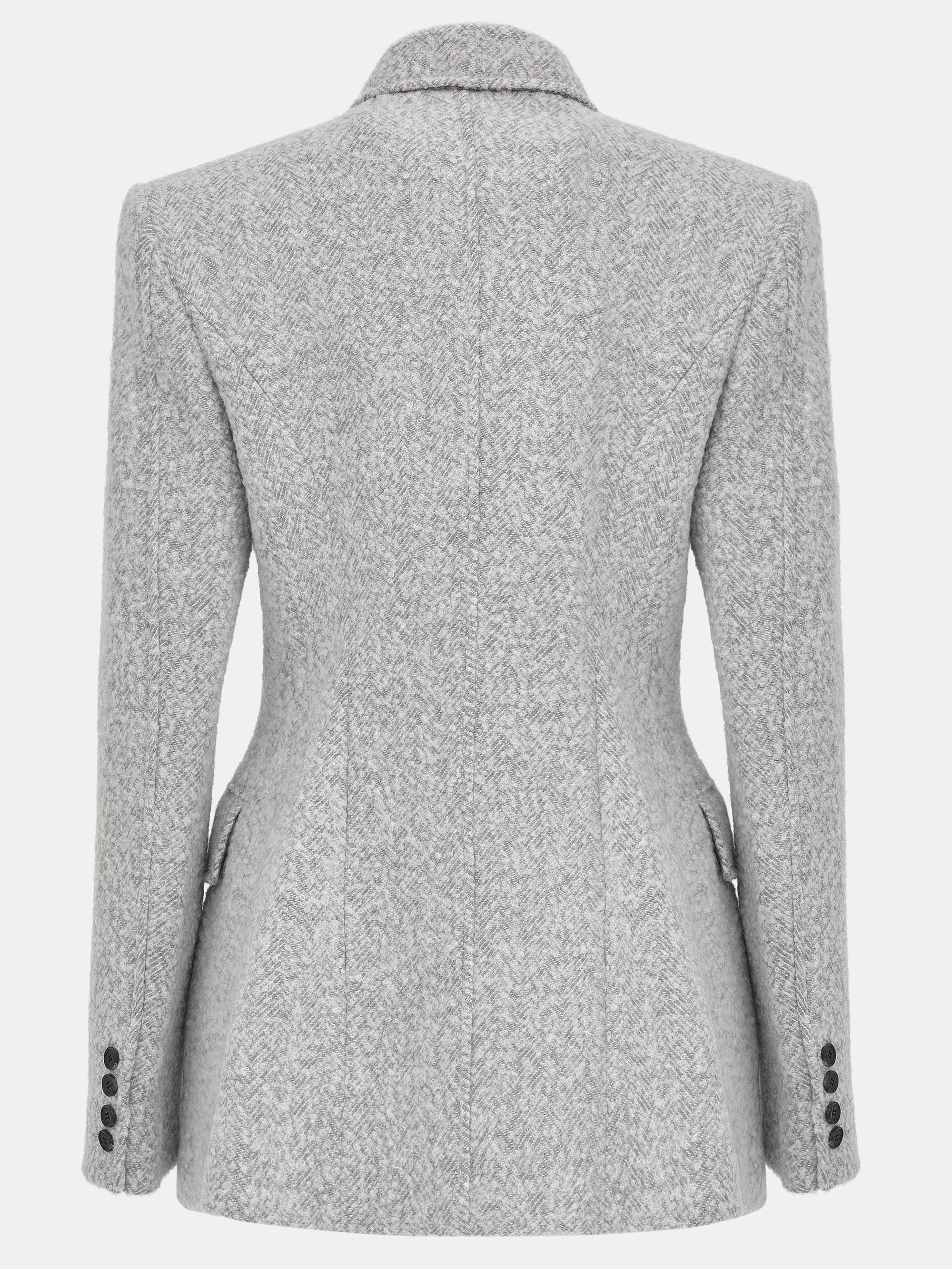 Boucle Hourglass Wool Jacket, Grey - Image 6
