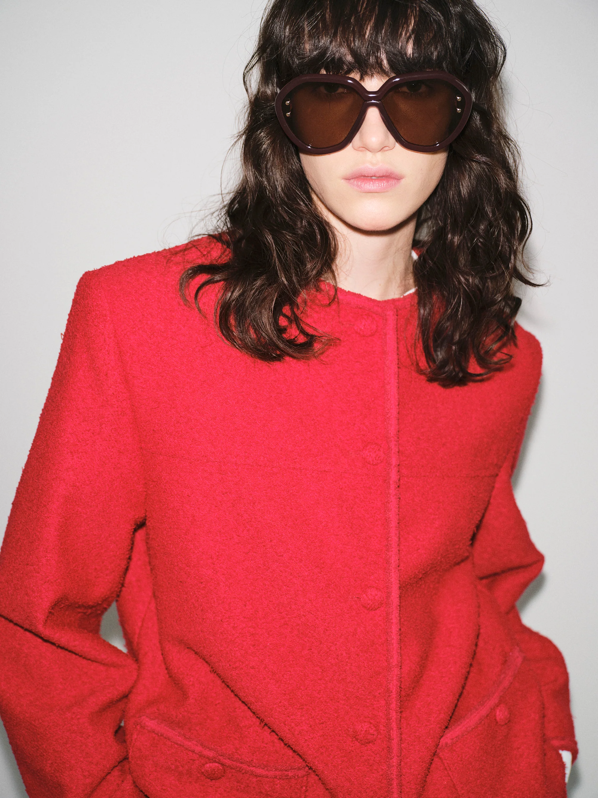 Boucle Textured Jacket, Red