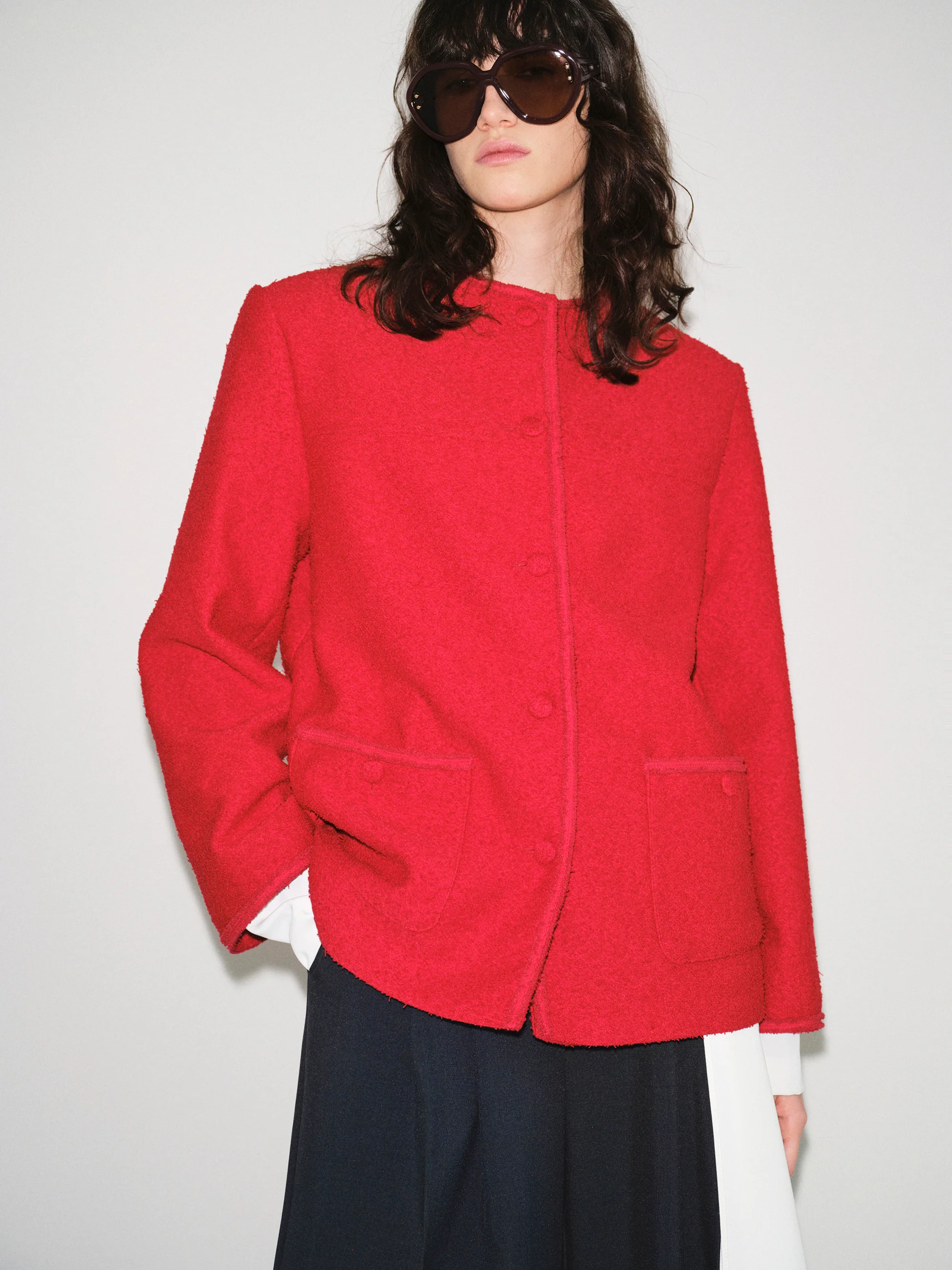 Boucle Textured Jacket, Red - Image 2