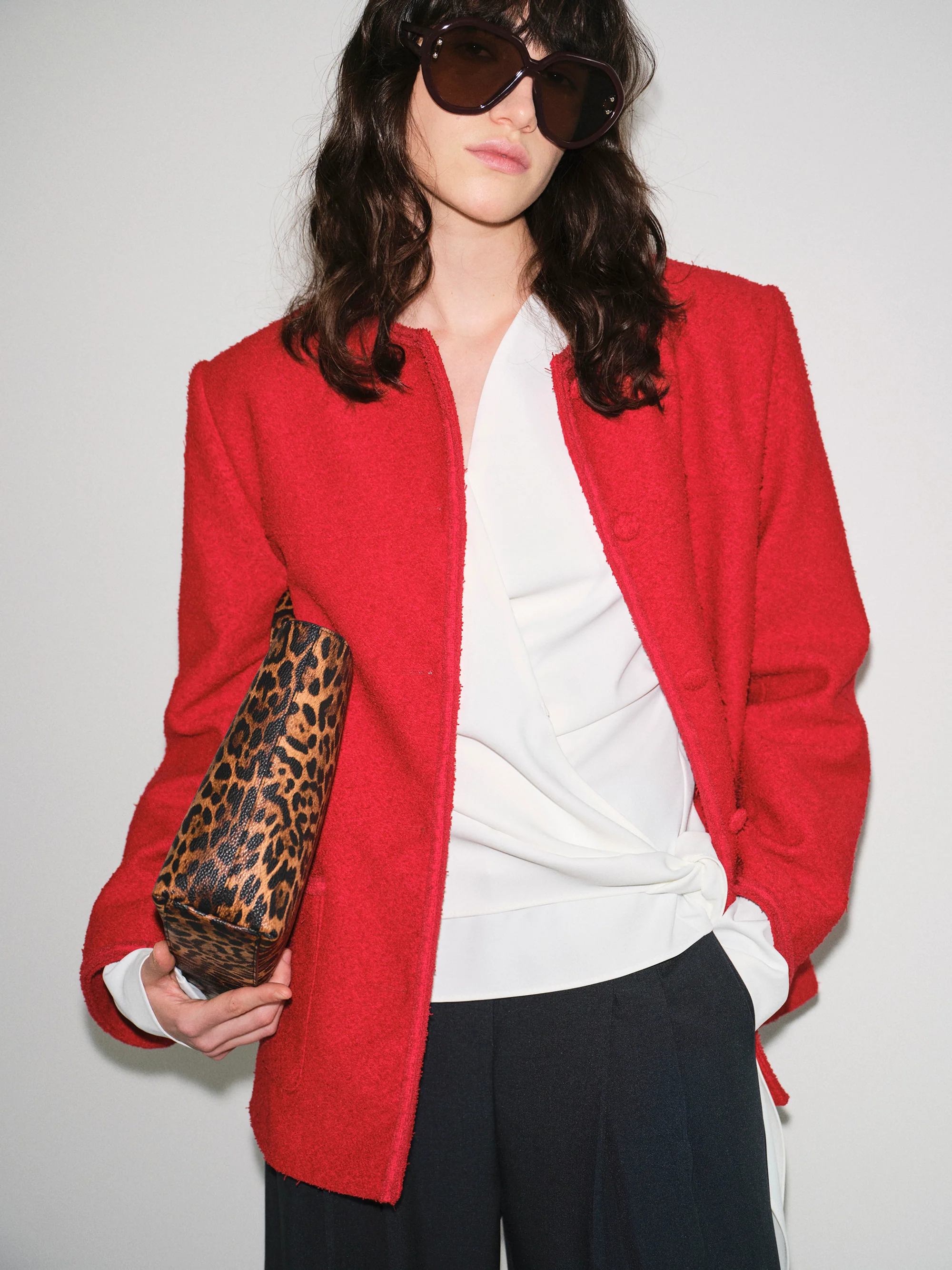 Boucle Textured Jacket, Red - Image 5