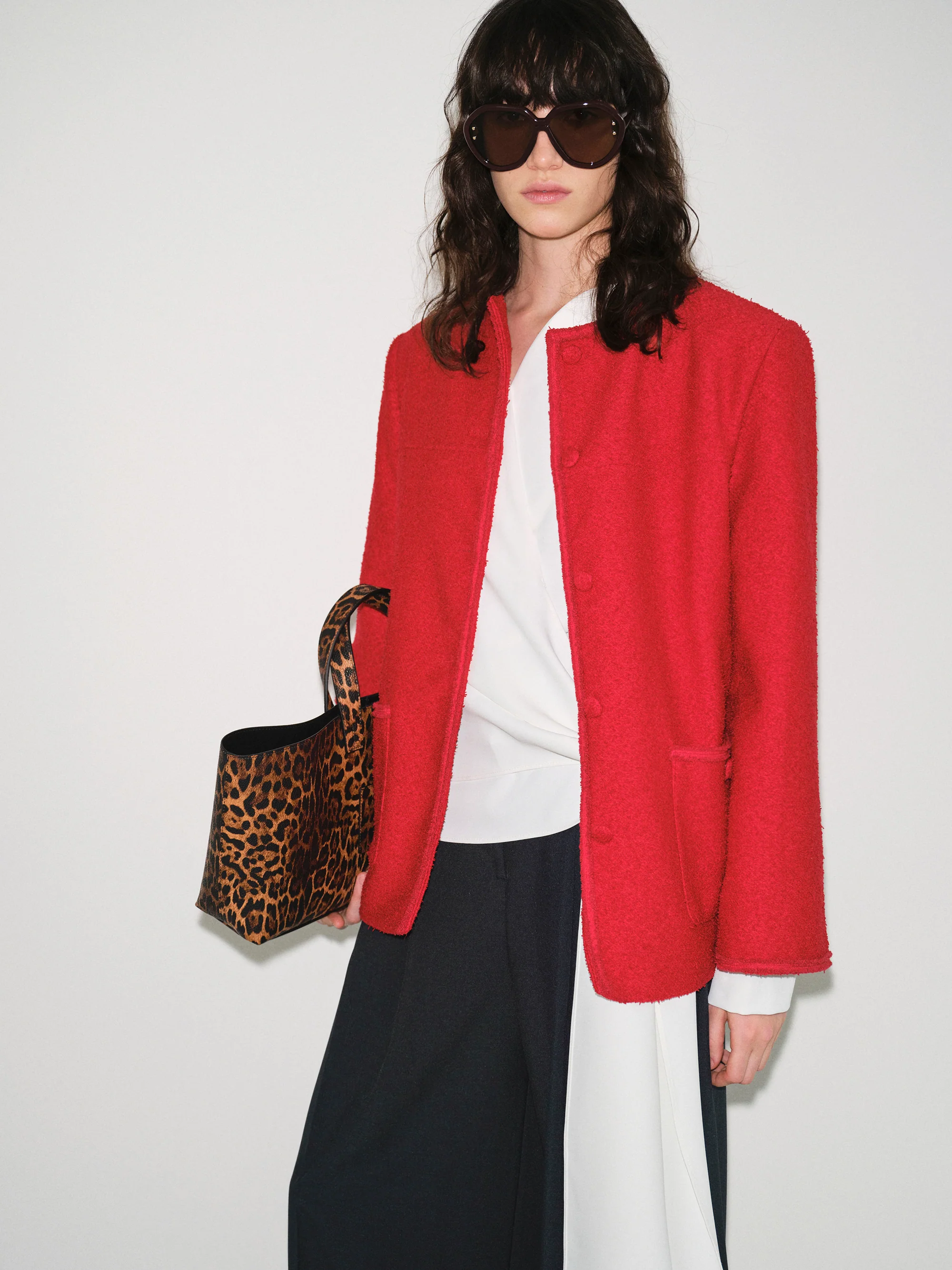 Boucle Textured Jacket, Red - Image 6