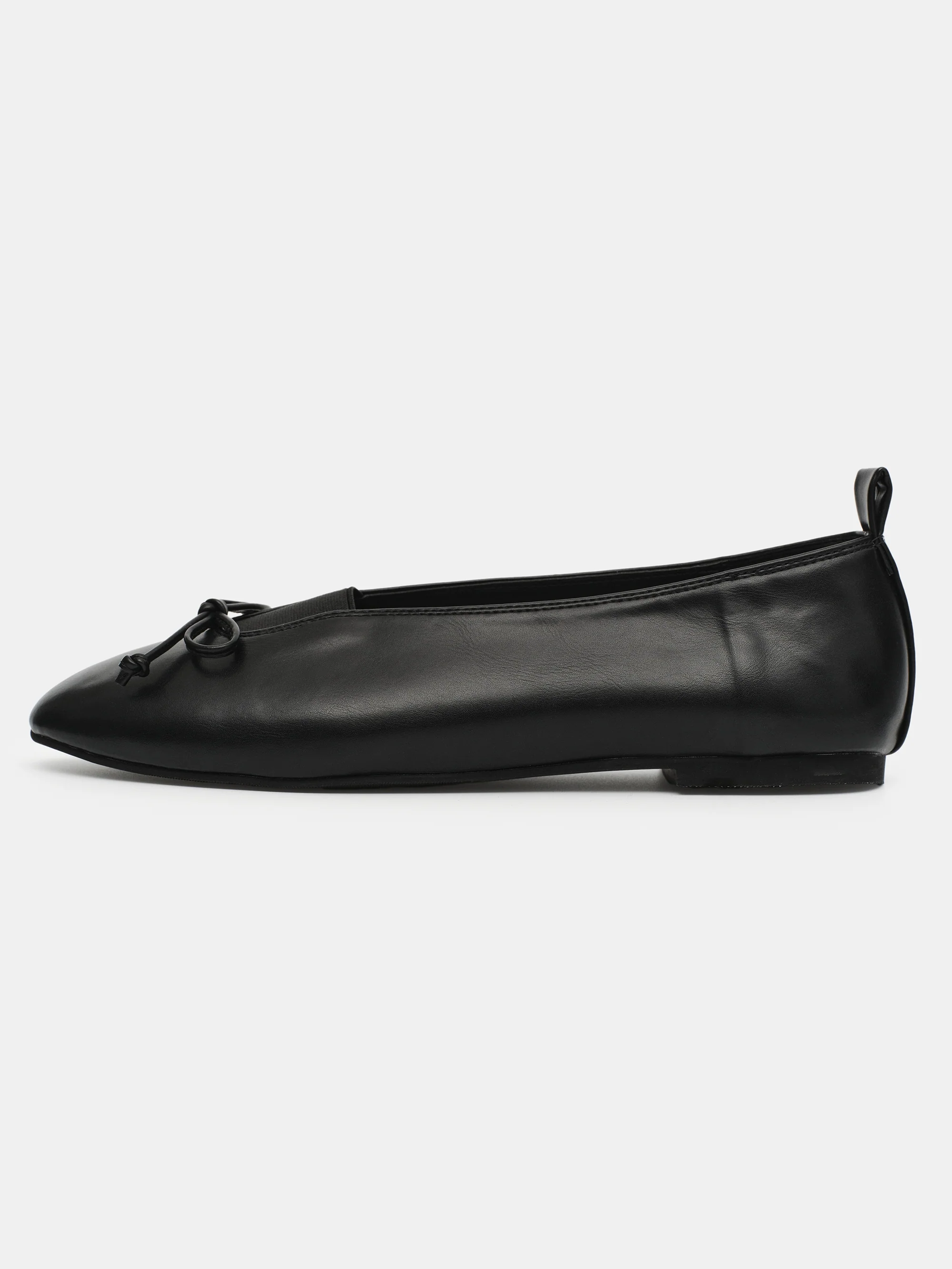 Bow Leather Ballerina Flats, Black - Image 2