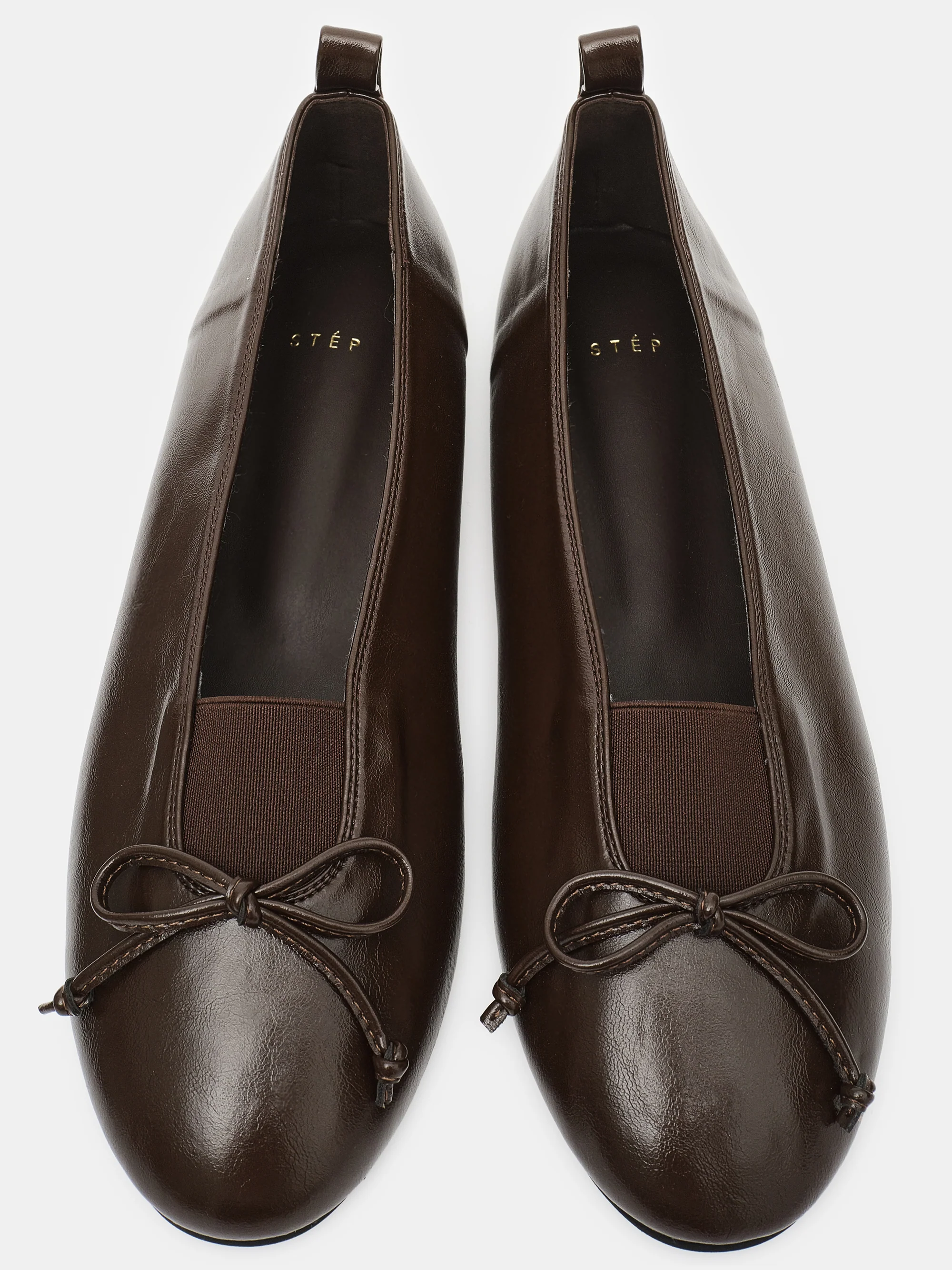 Bow Leather Ballerina Flats, Brown
