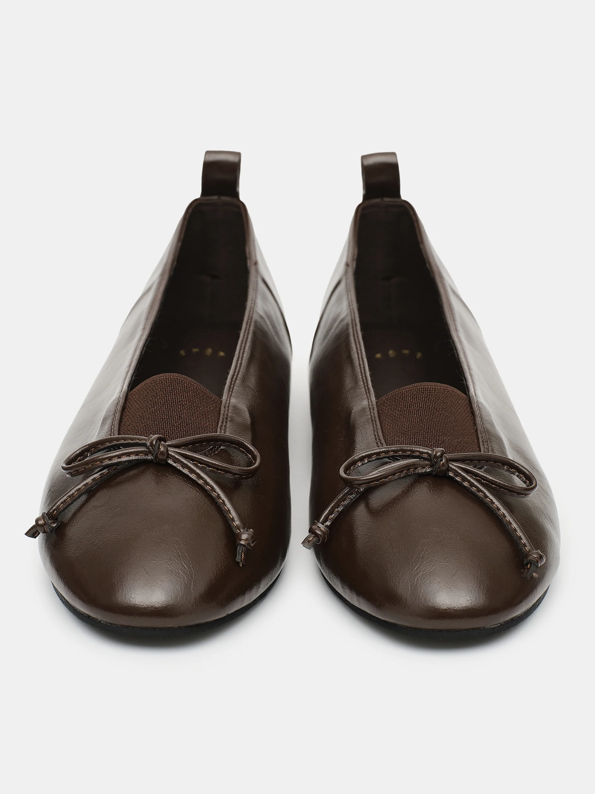 Bow Leather Ballerina Flats, Brown - Image 3