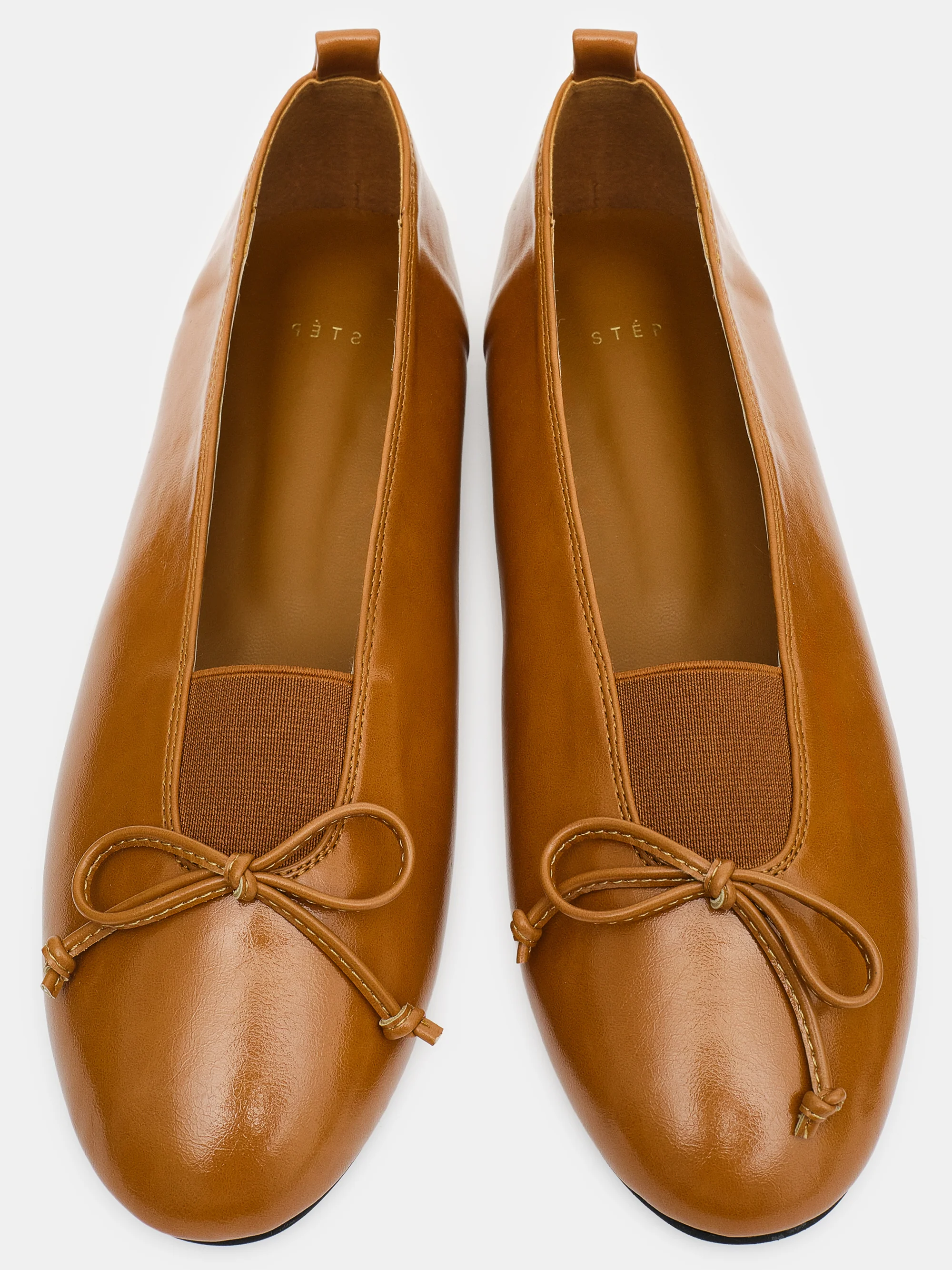 Bow Leather Ballerina Flats, Camel