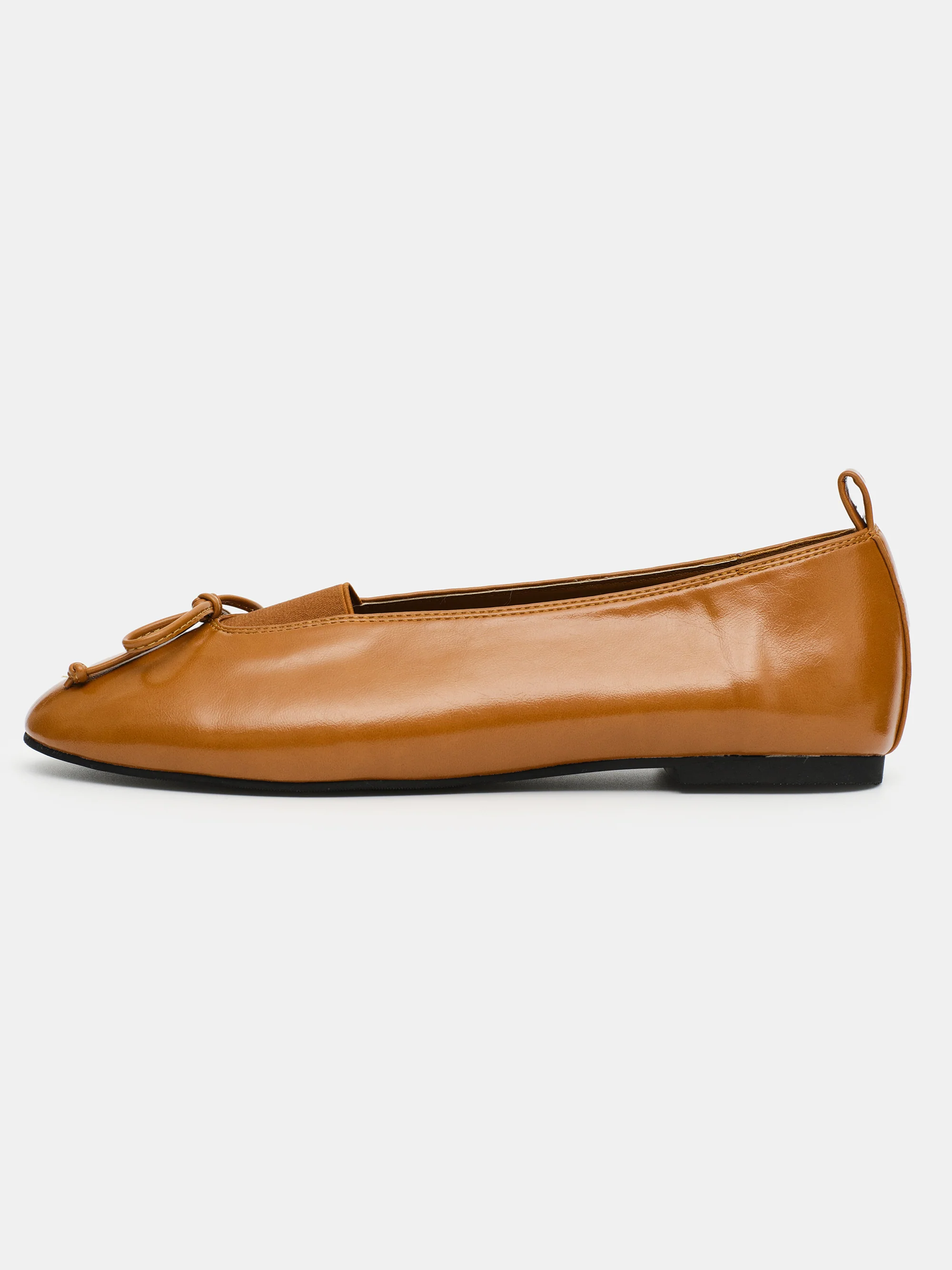 Bow Leather Ballerina Flats, Camel - Image 2