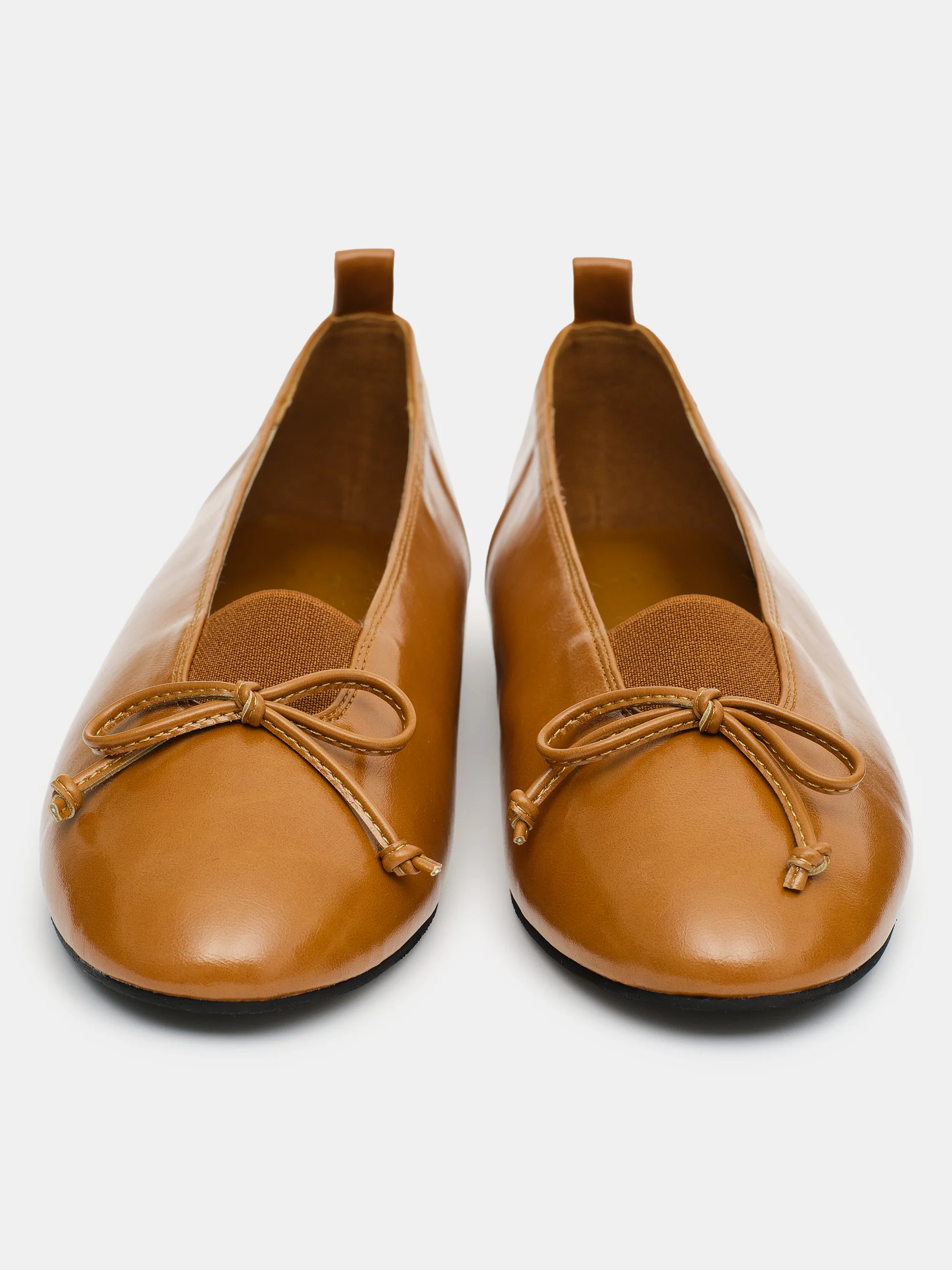 Bow Leather Ballerina Flats, Camel - Image 3