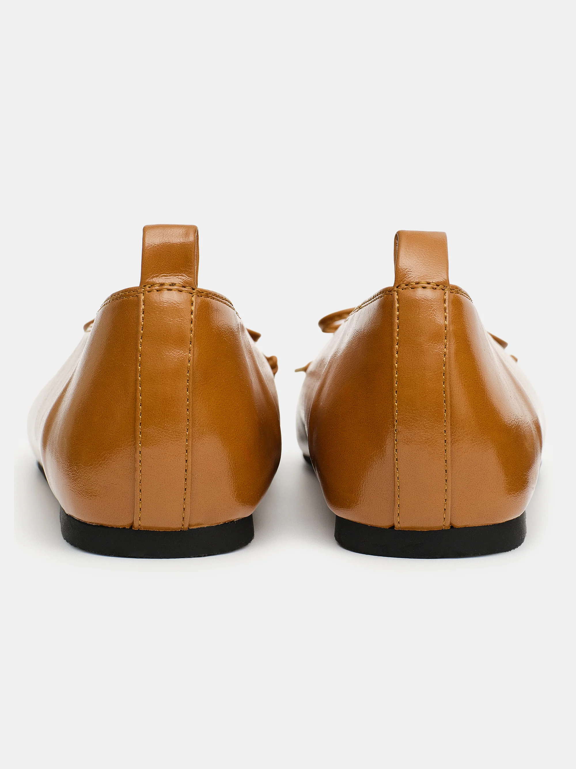 Bow Leather Ballerina Flats, Camel - Image 4