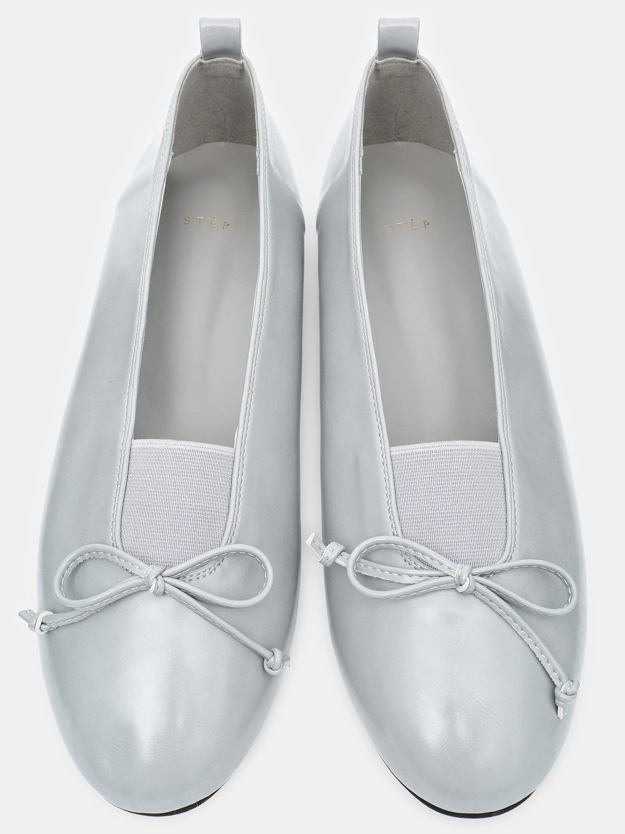 Bow Leather Ballerina Flats, Grey