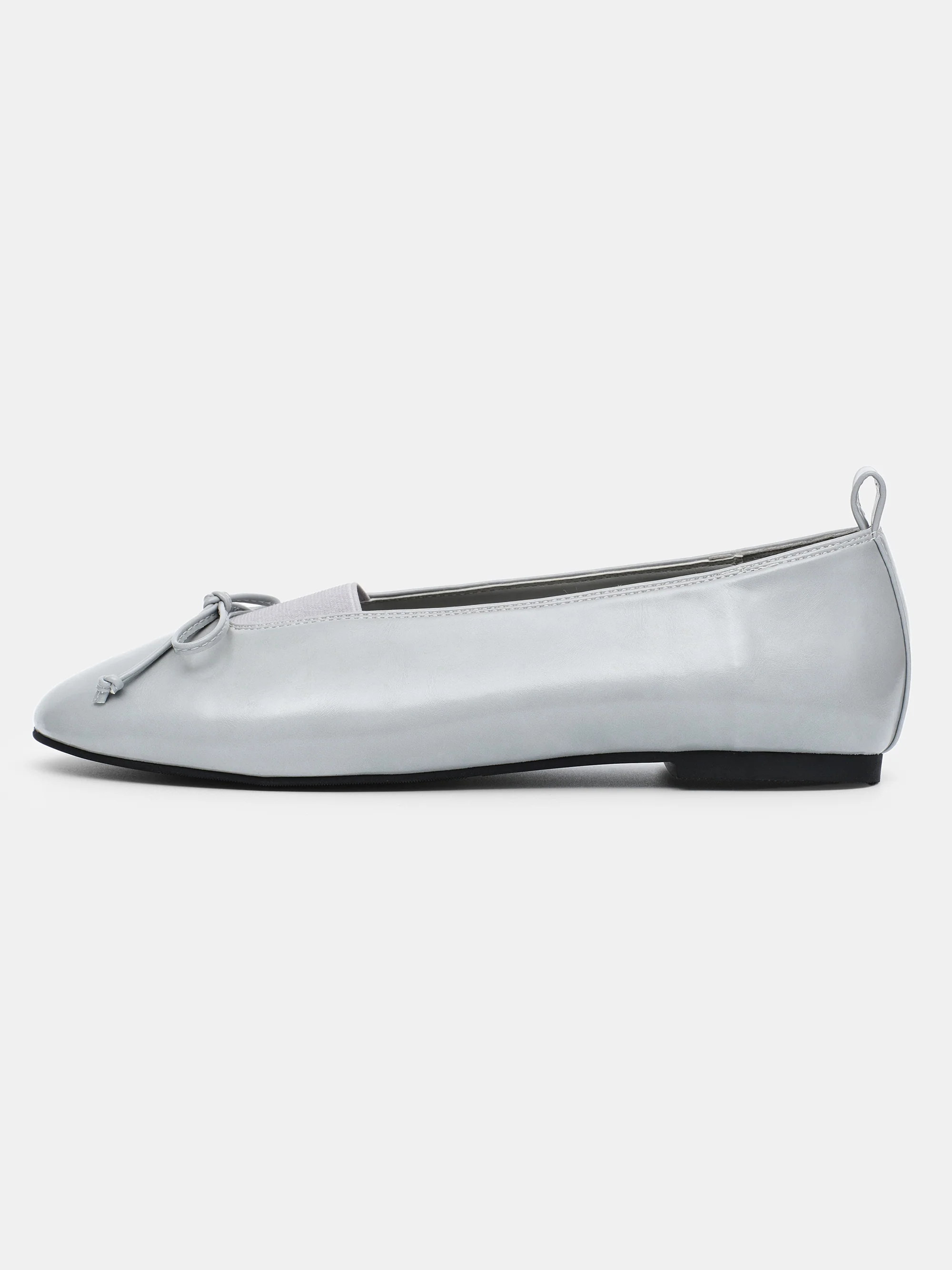 Bow Leather Ballerina Flats, Grey - Image 2