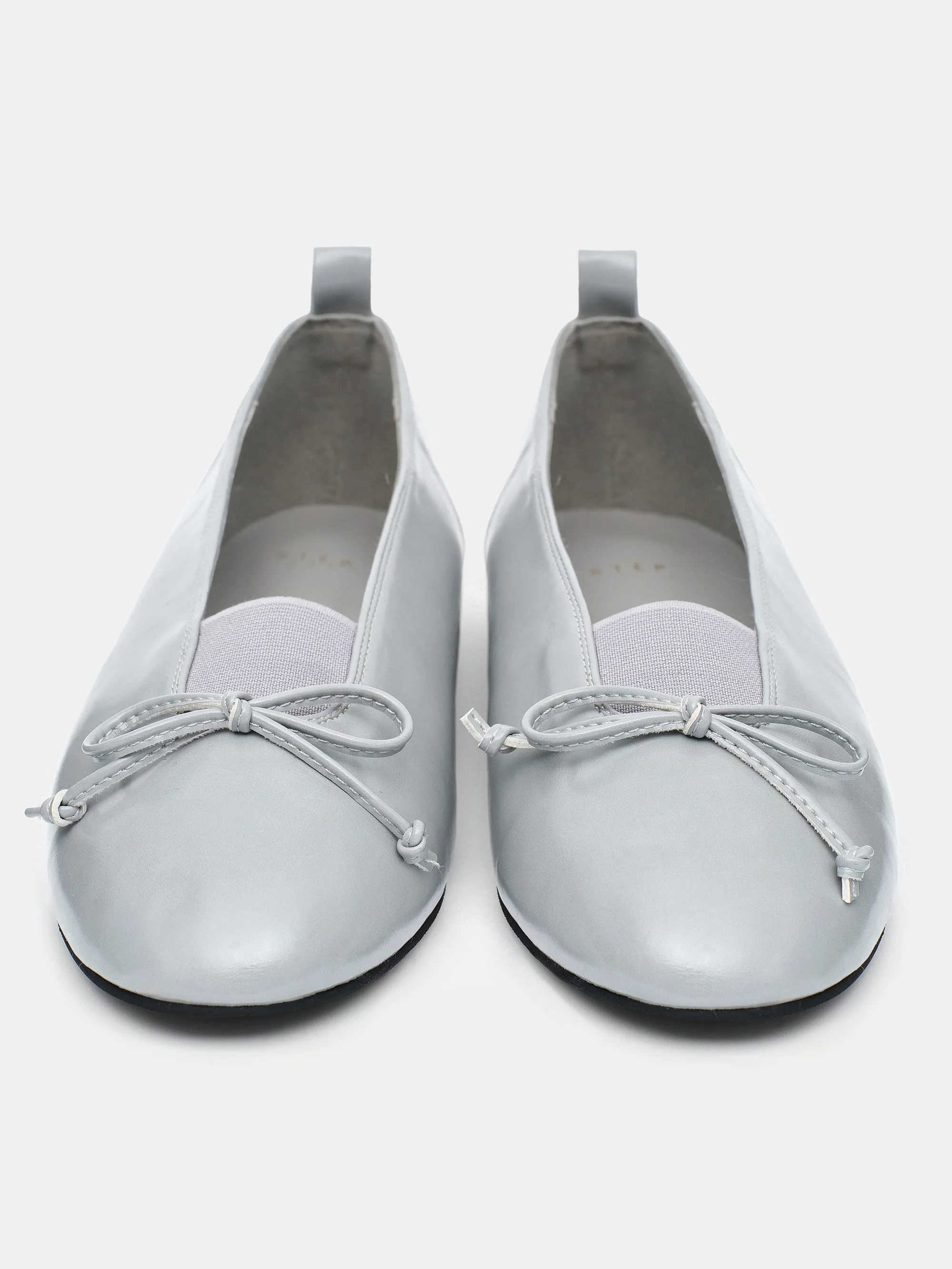Bow Leather Ballerina Flats, Grey - Image 3