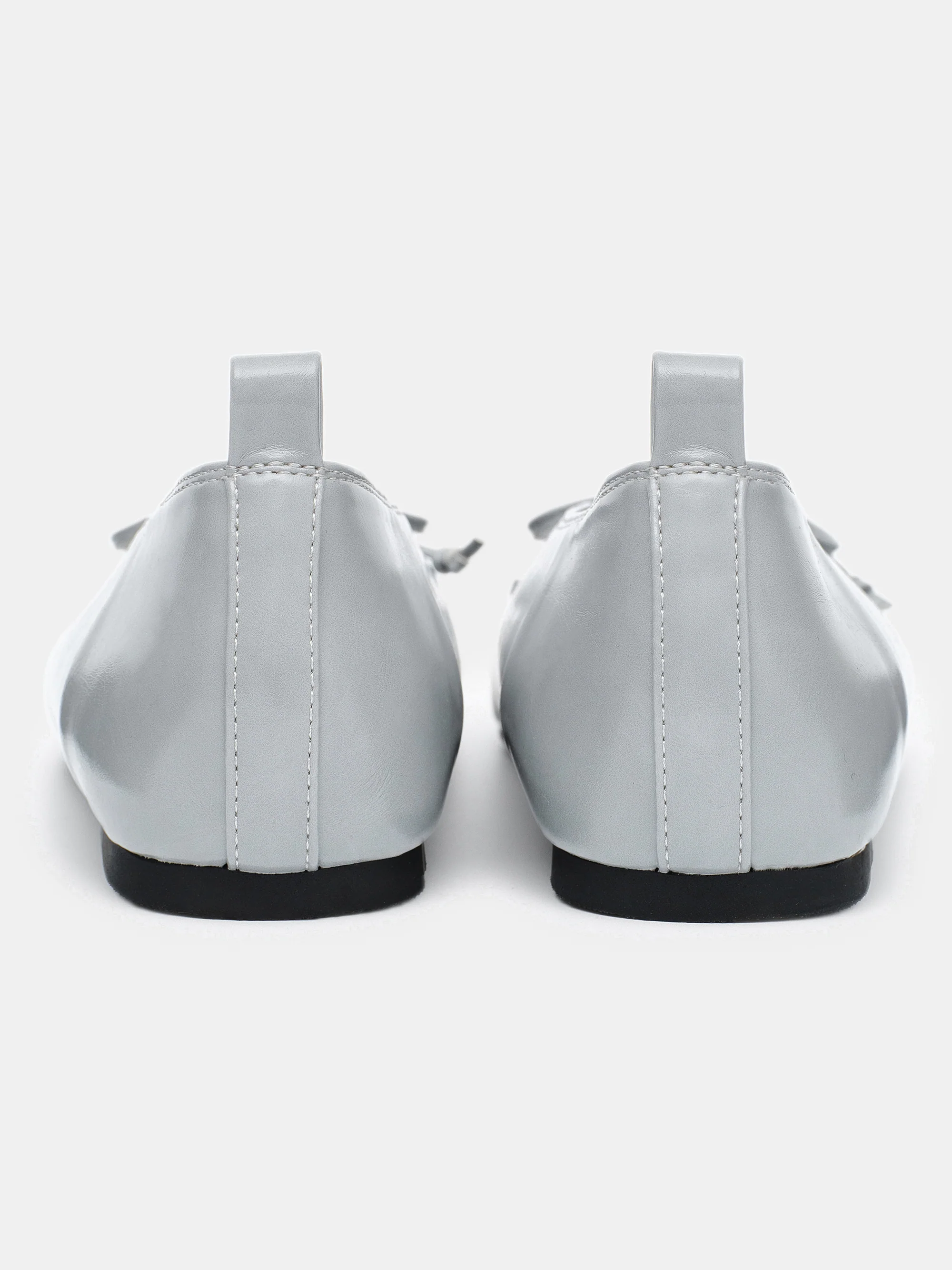 Bow Leather Ballerina Flats, Grey - Image 4