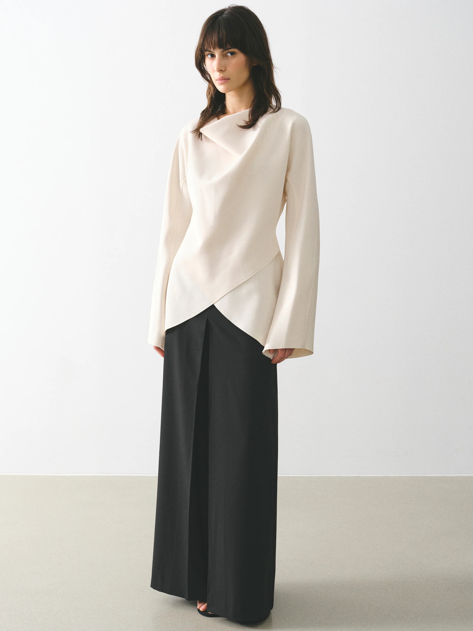 Box-Pleat Wide Trousers, Black - Image 3