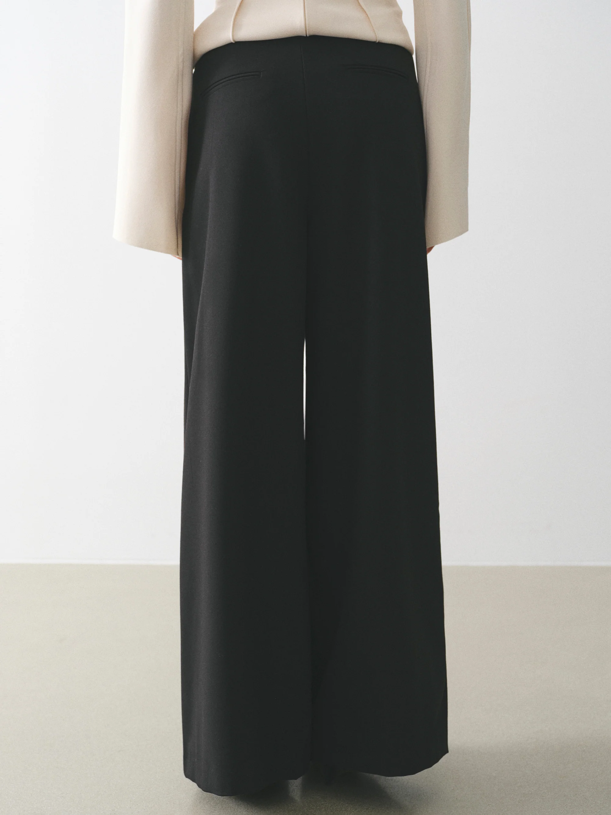 Box-Pleat Wide Trousers, Black - Image 4