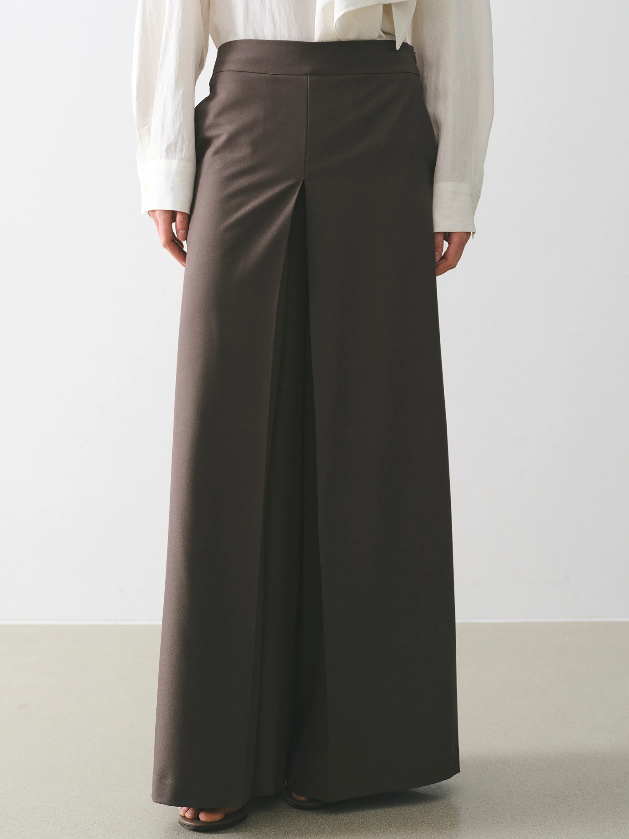 Box-Pleat Wide Trousers, Mocha - Image 3