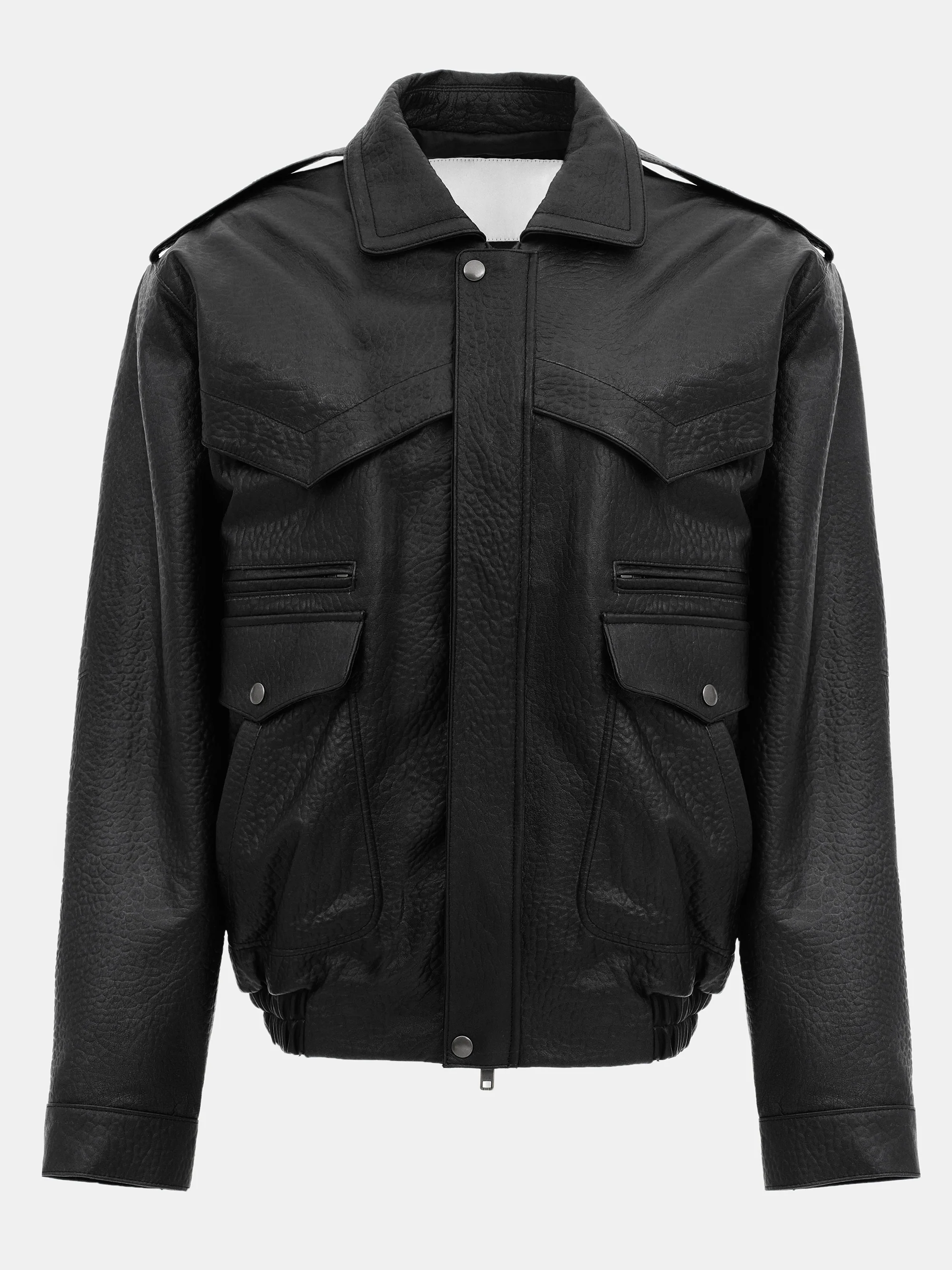 Boxy Leather Bomber Jacket, Black - Image 4