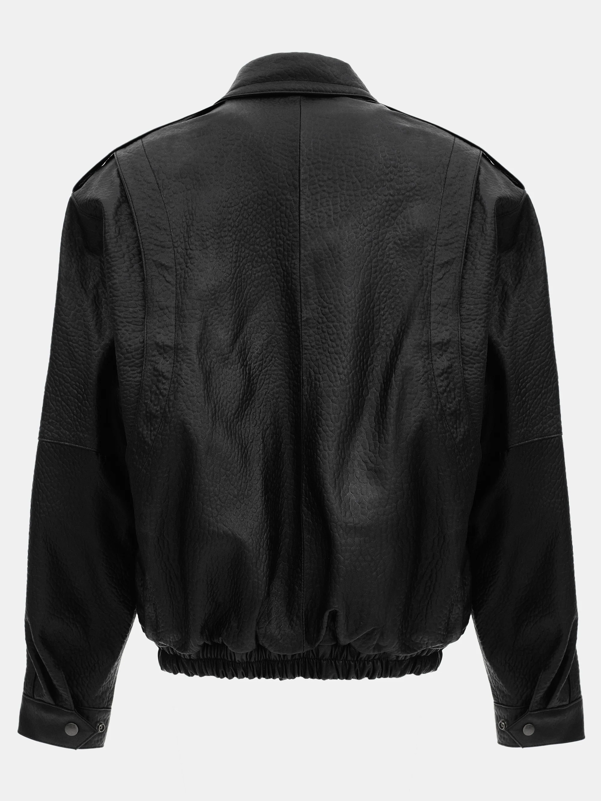 Boxy Leather Bomber Jacket, Black - Image 5