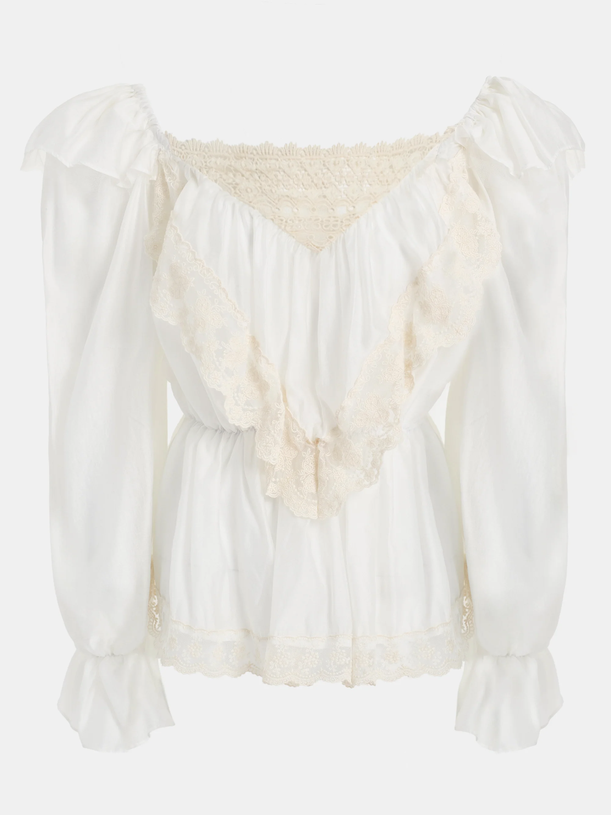 Broderie Lace Ruffle Blouse, Ivory