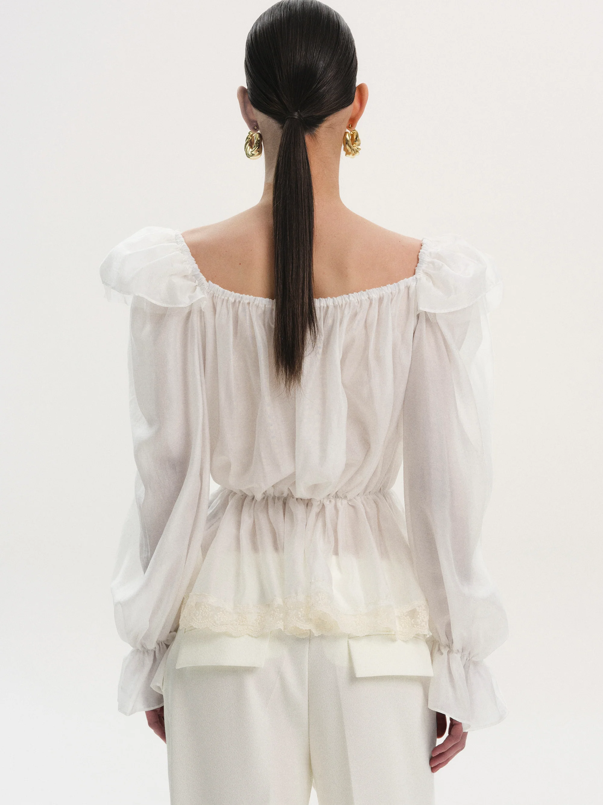 Broderie Lace Ruffle Blouse, Ivory - Image 7