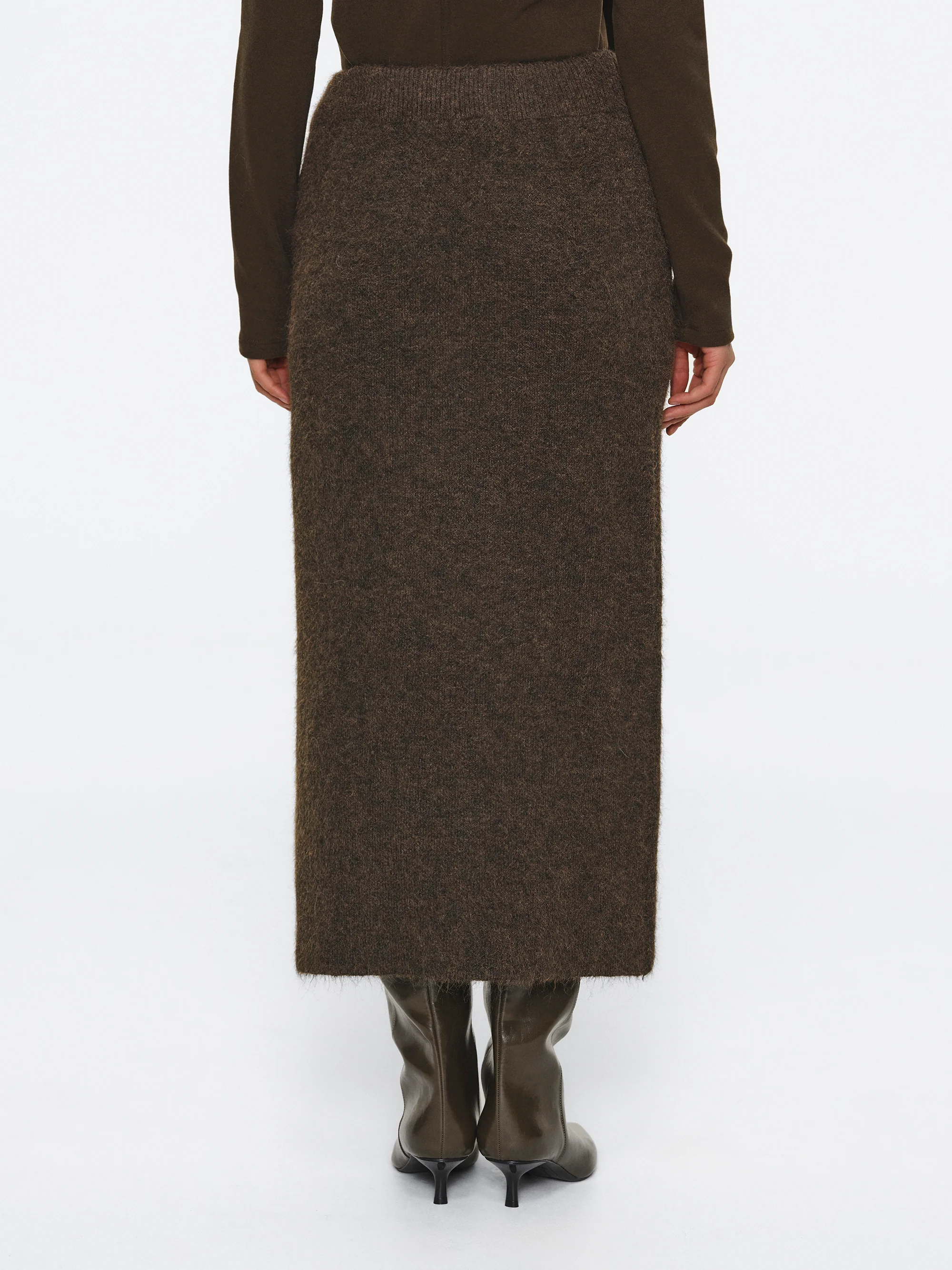 Brushed Knit Cardigan & Skirt Set, Brown - Image 6