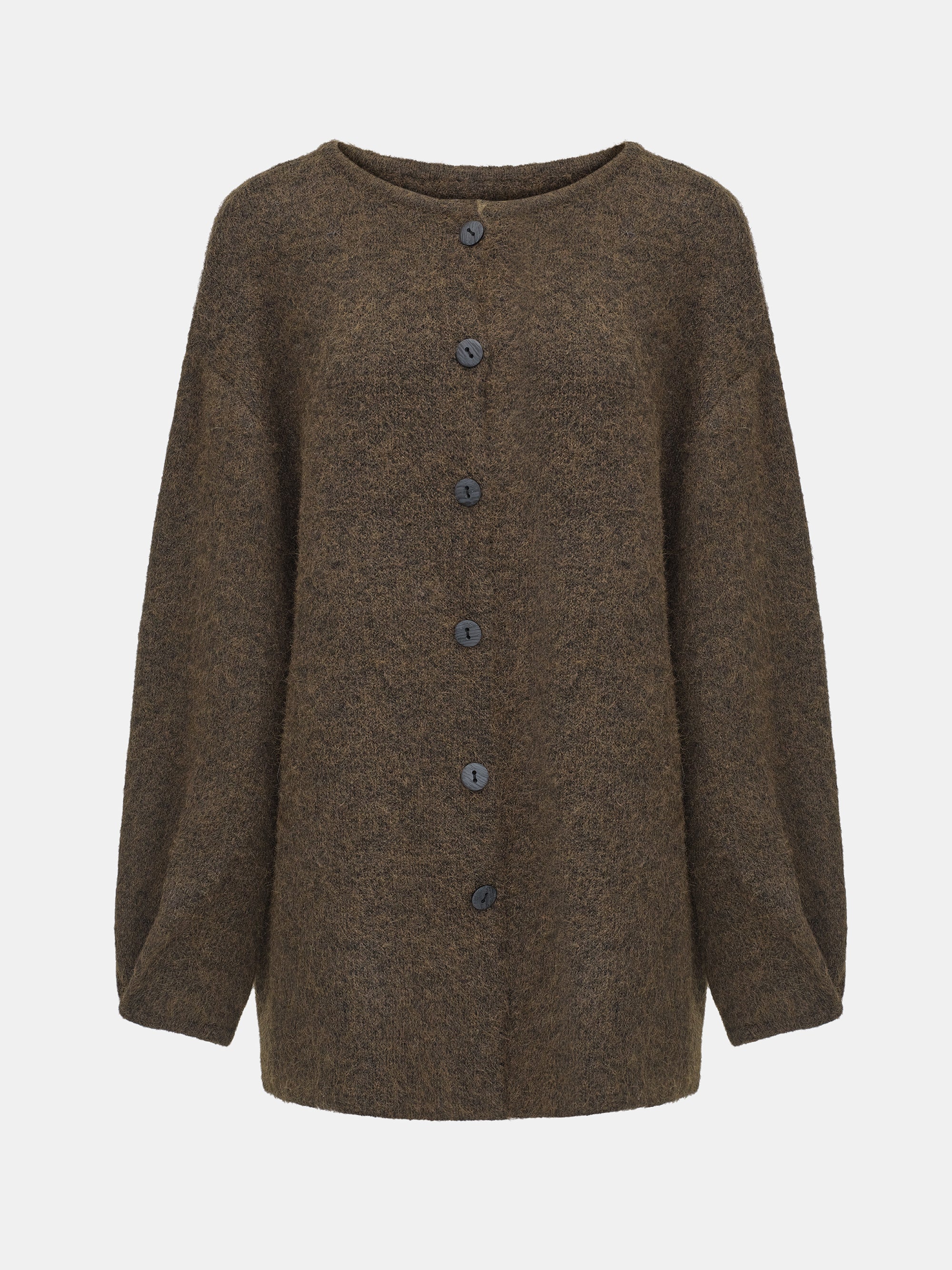 Brushed Knit Cardigan & Skirt Set, Brown - Image 7