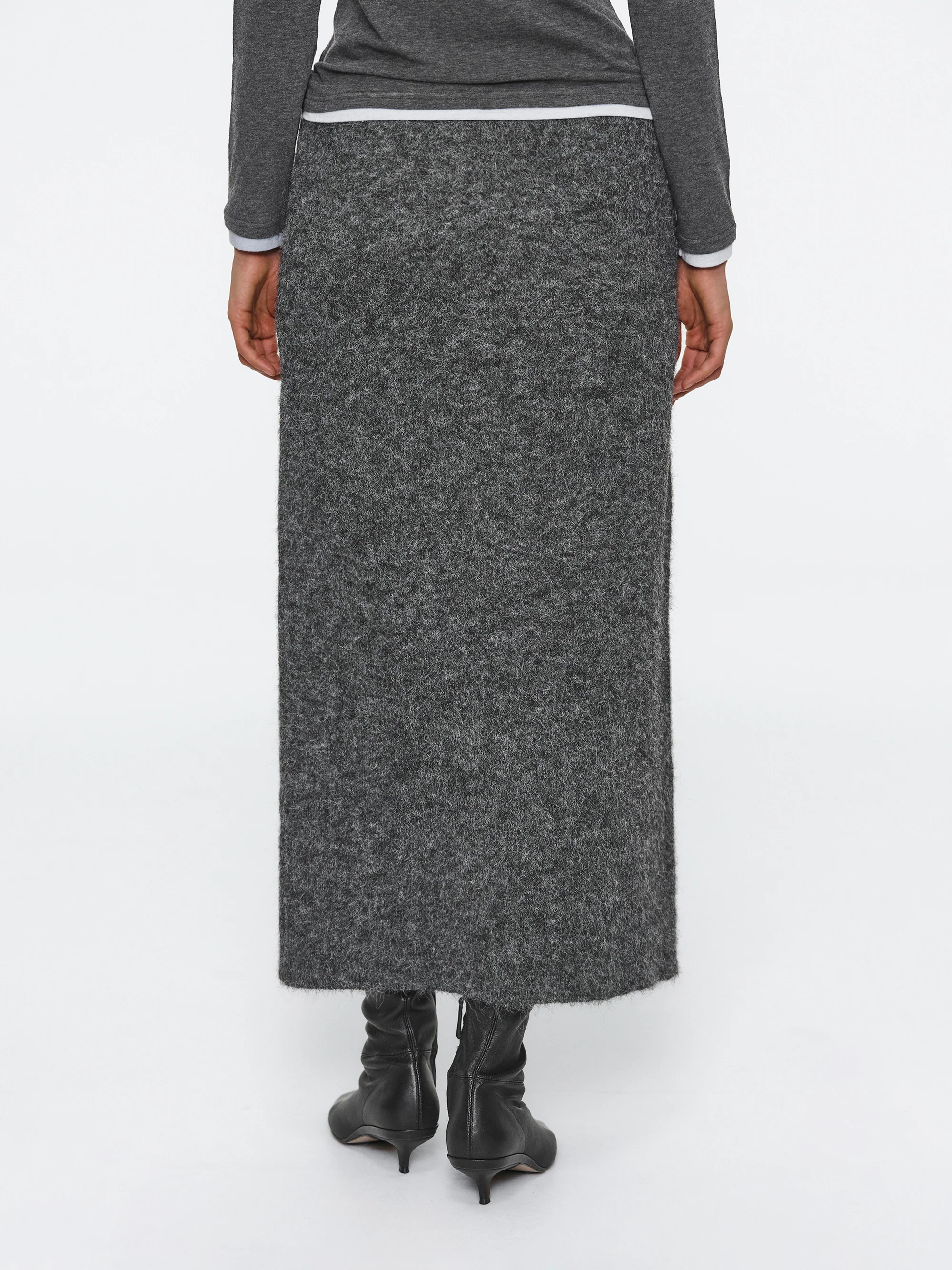 Brushed Knit Cardigan & Skirt Set, Charcoal - Image 6