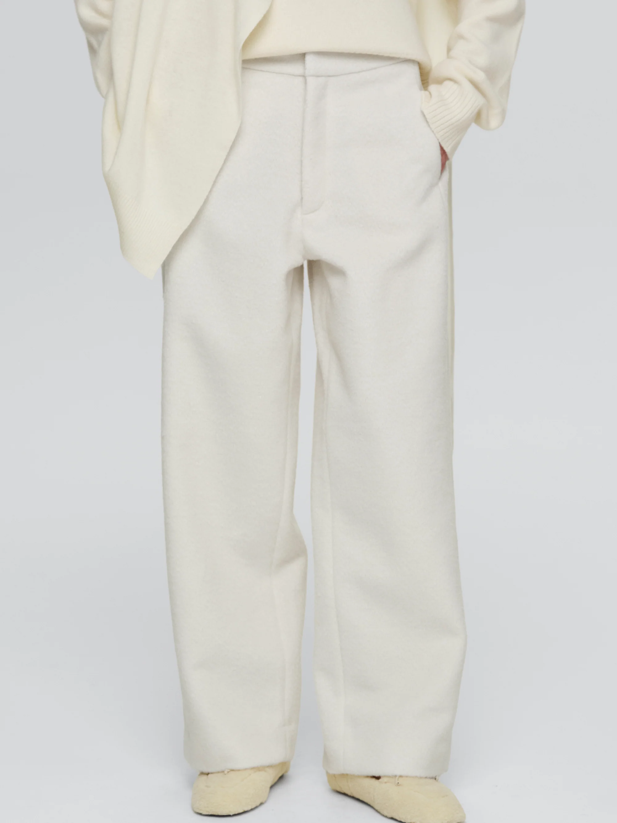 Brushed Tailored Trousers, Ivory