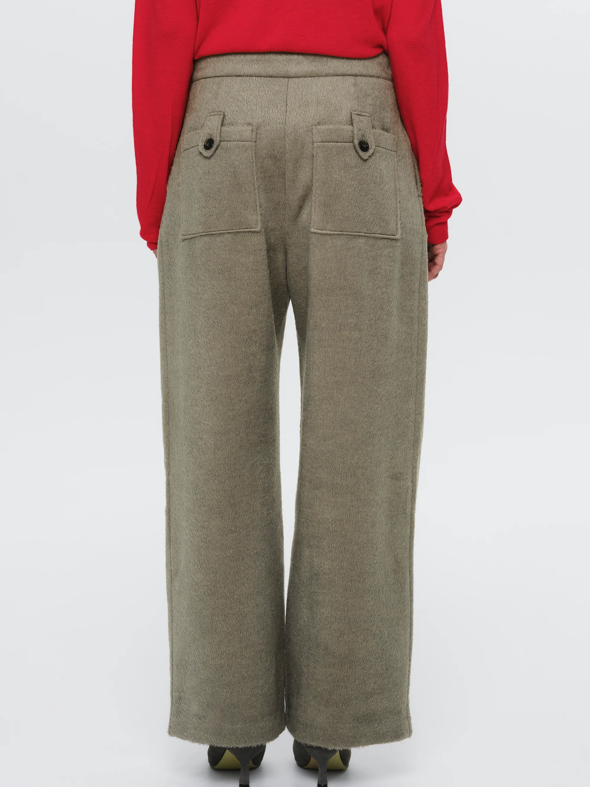 Brushed Wide Trousers, Beige - Image 2
