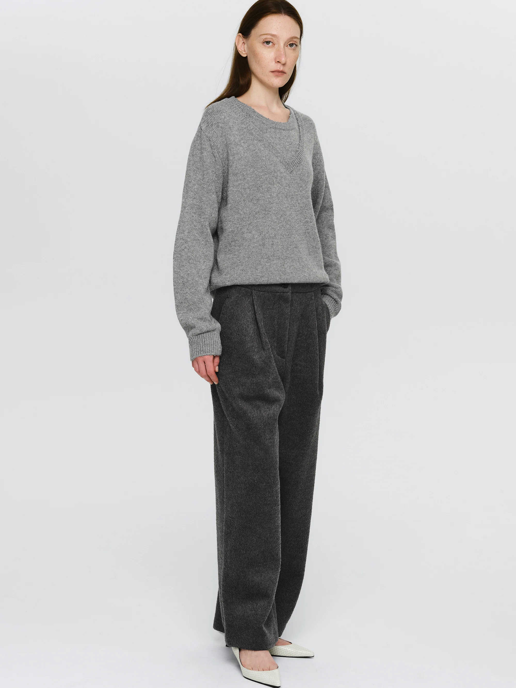 Brushed Wide Trousers, Charcoal - Image 3