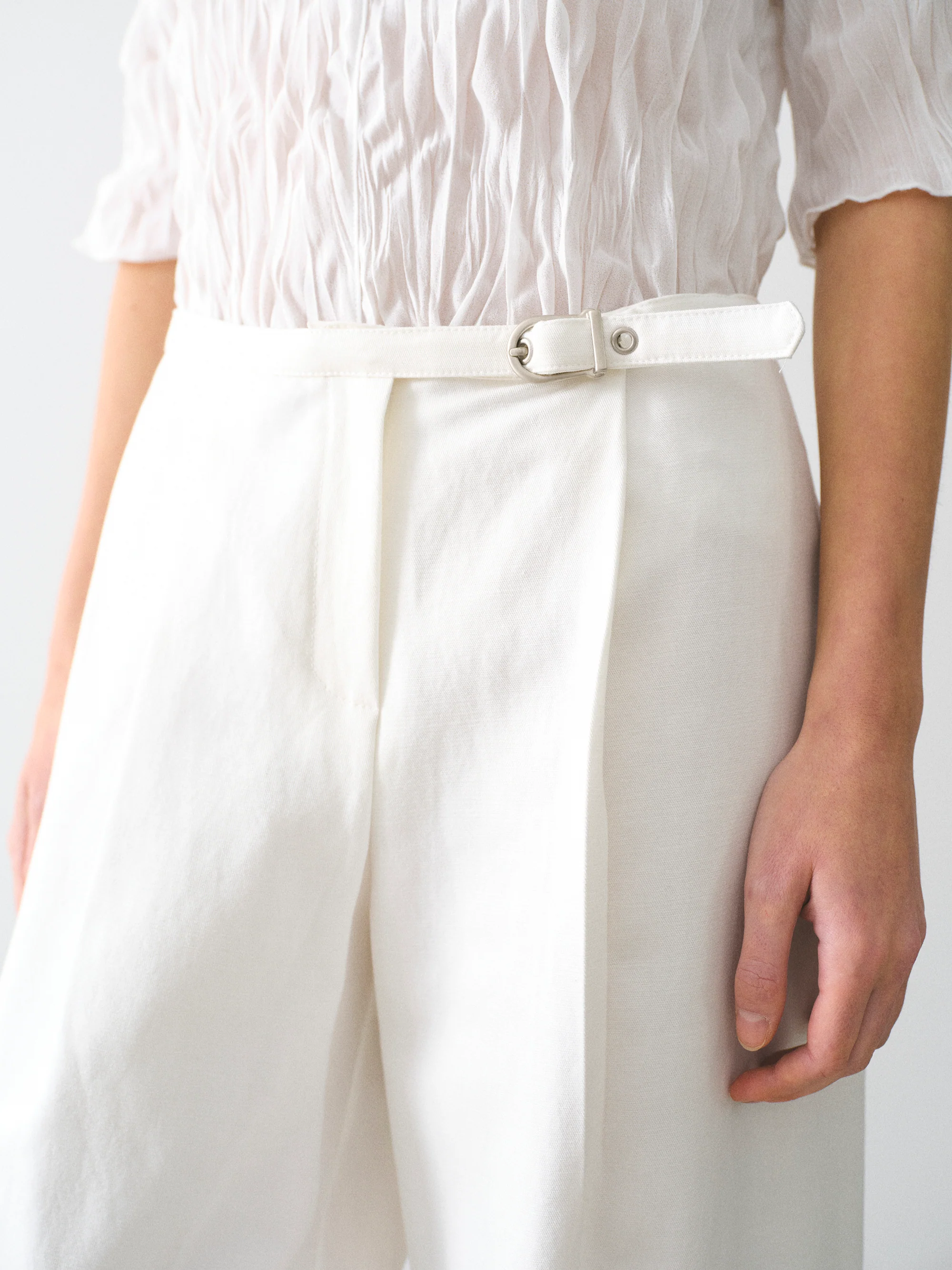 Buckle-Belt Trousers, Ivory - Image 2