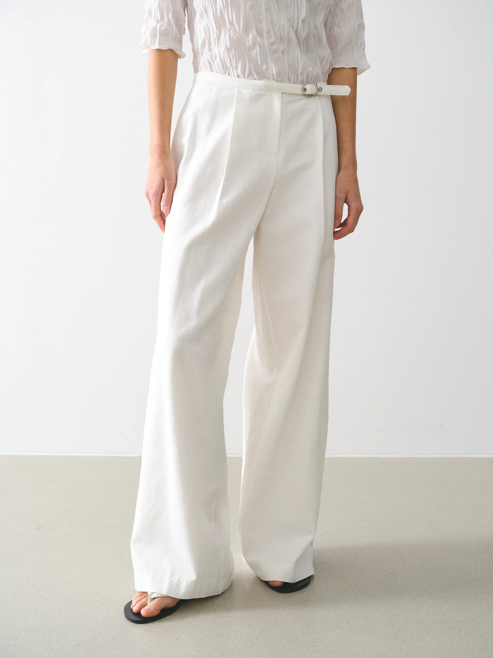 Buckle-Belt Trousers, Ivory - Image 3