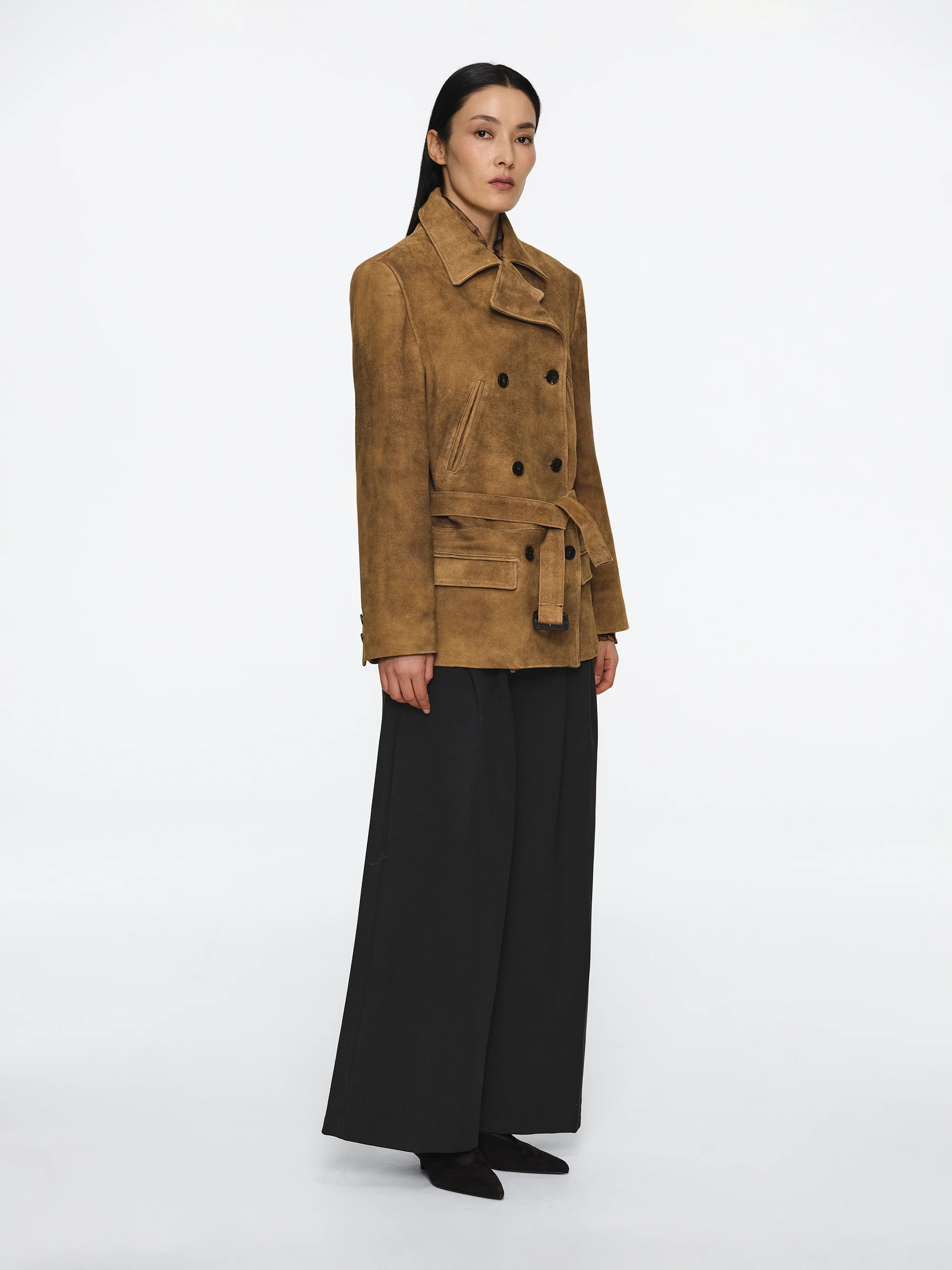 Burnished Suede Short Jacket, Camel - Image 2
