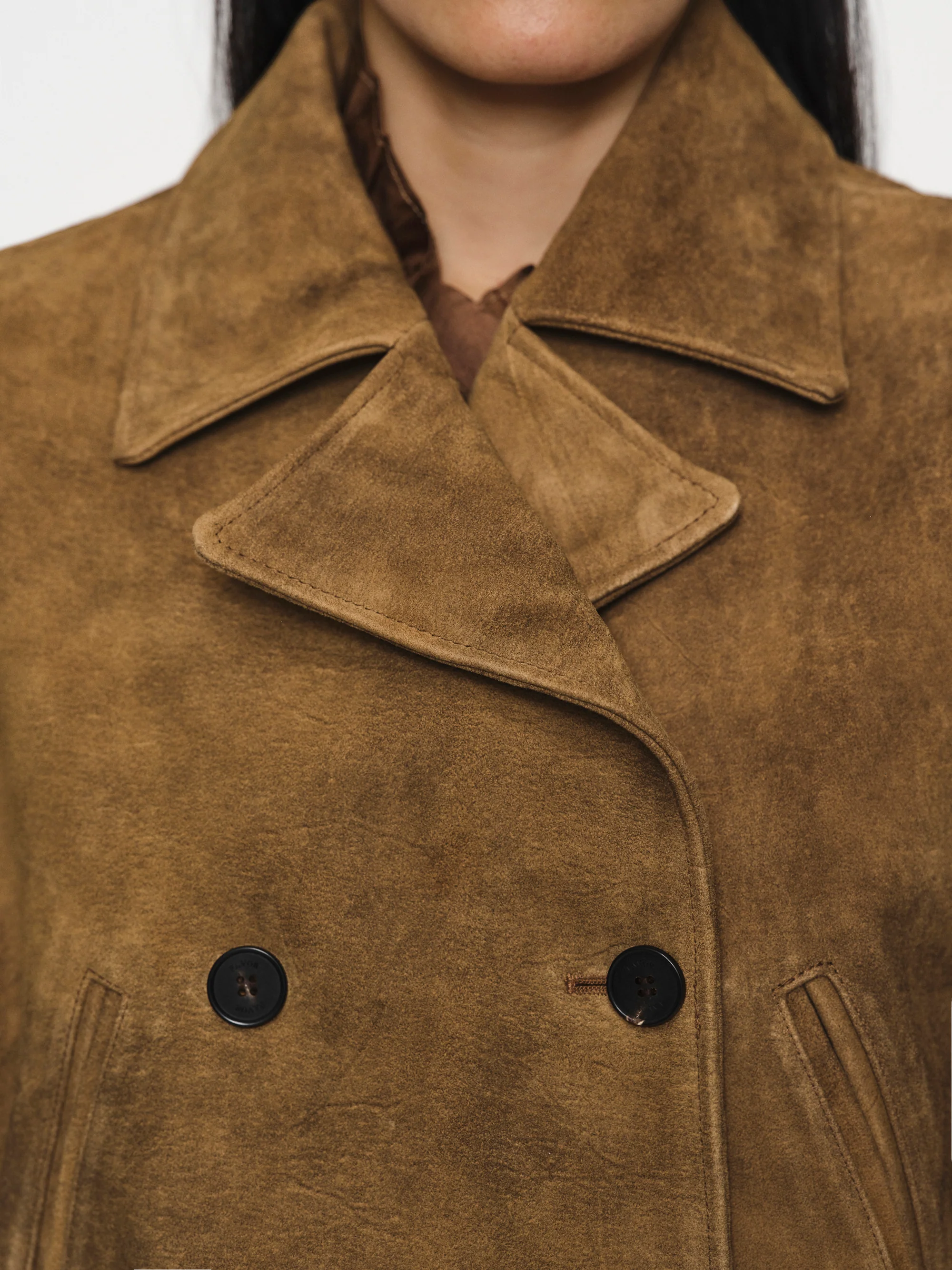 Burnished Suede Short Jacket, Camel - Image 3