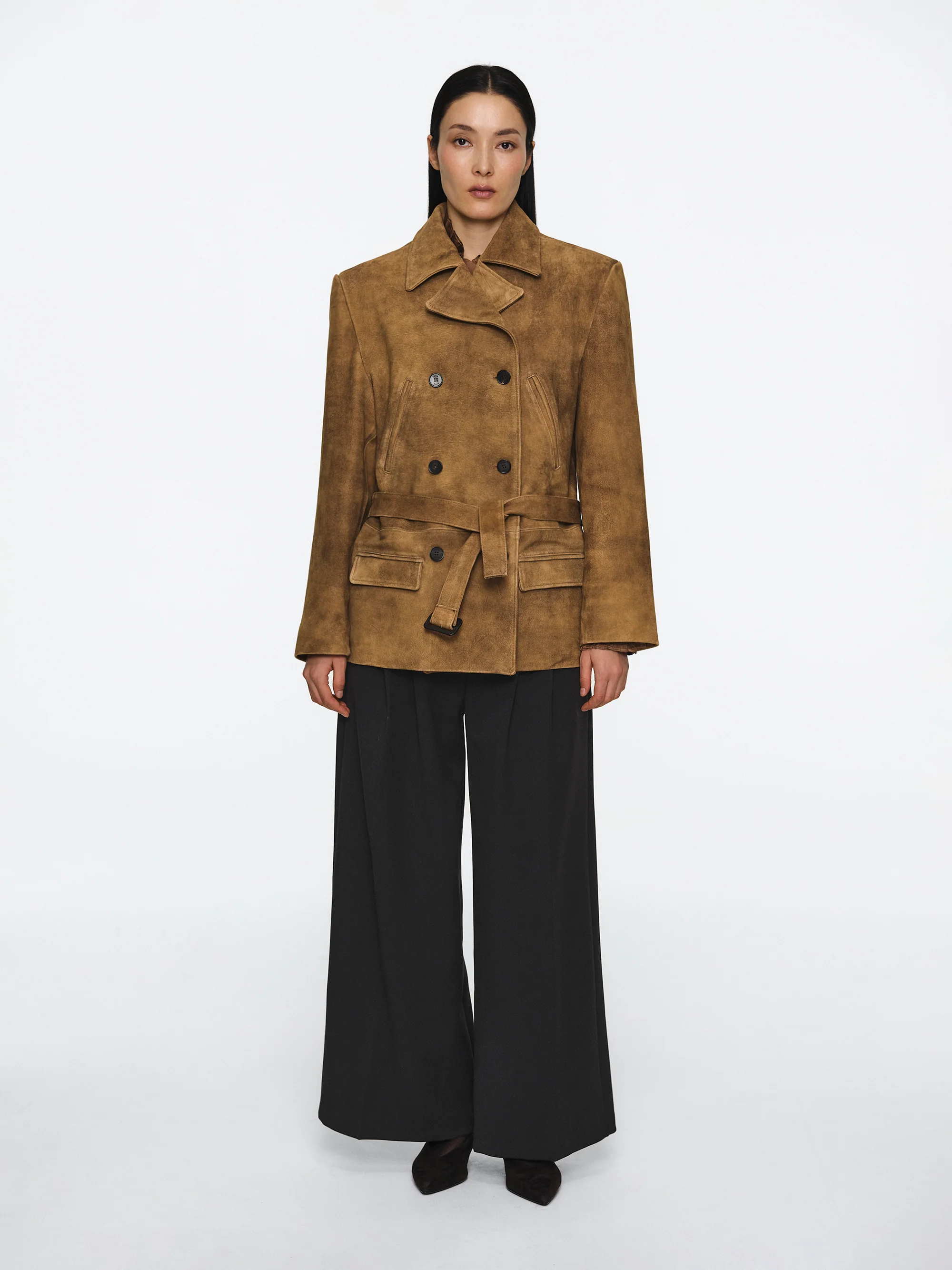Burnished Suede Short Jacket, Camel - Image 4