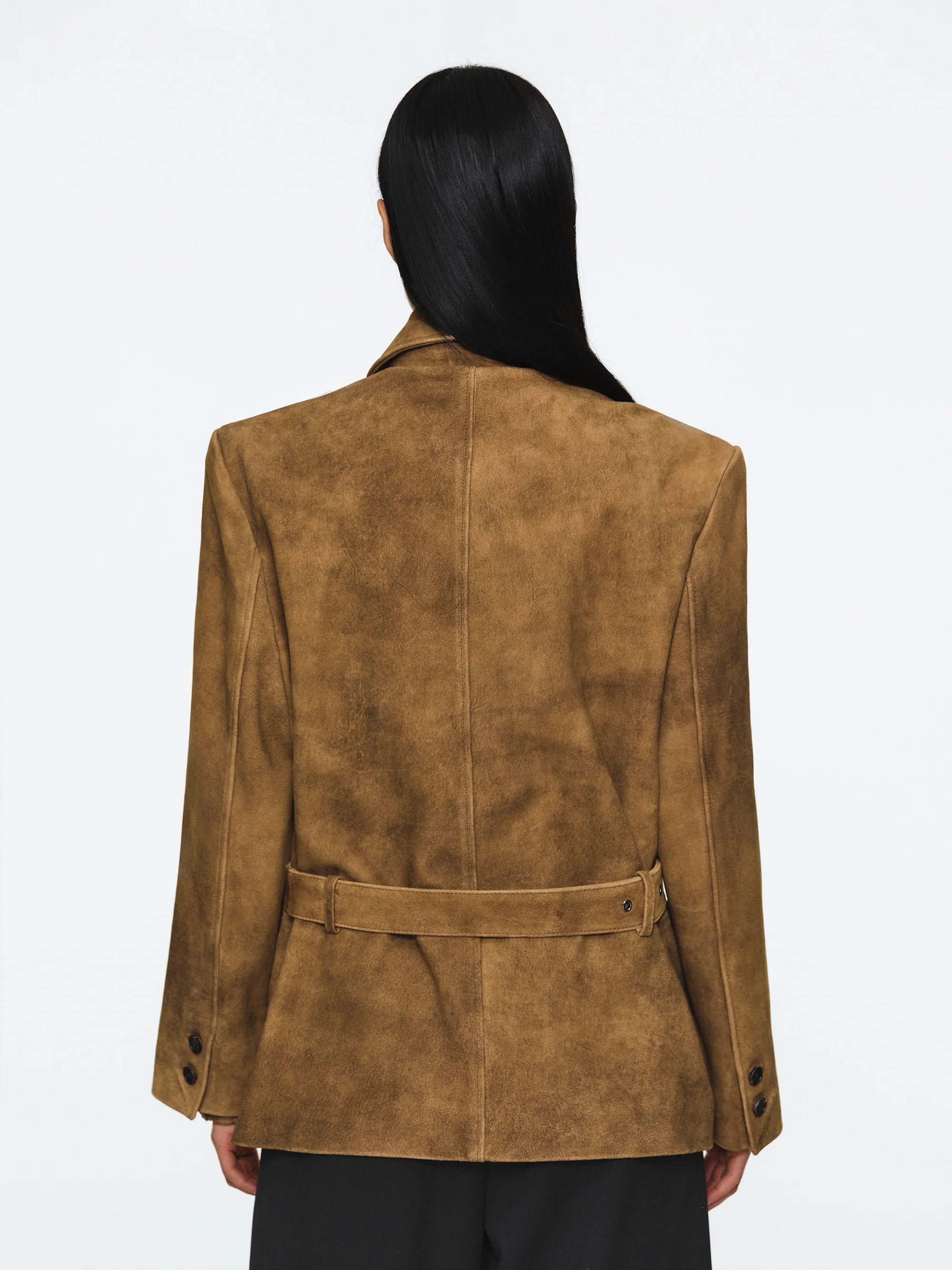 Burnished Suede Short Jacket, Camel - Image 5
