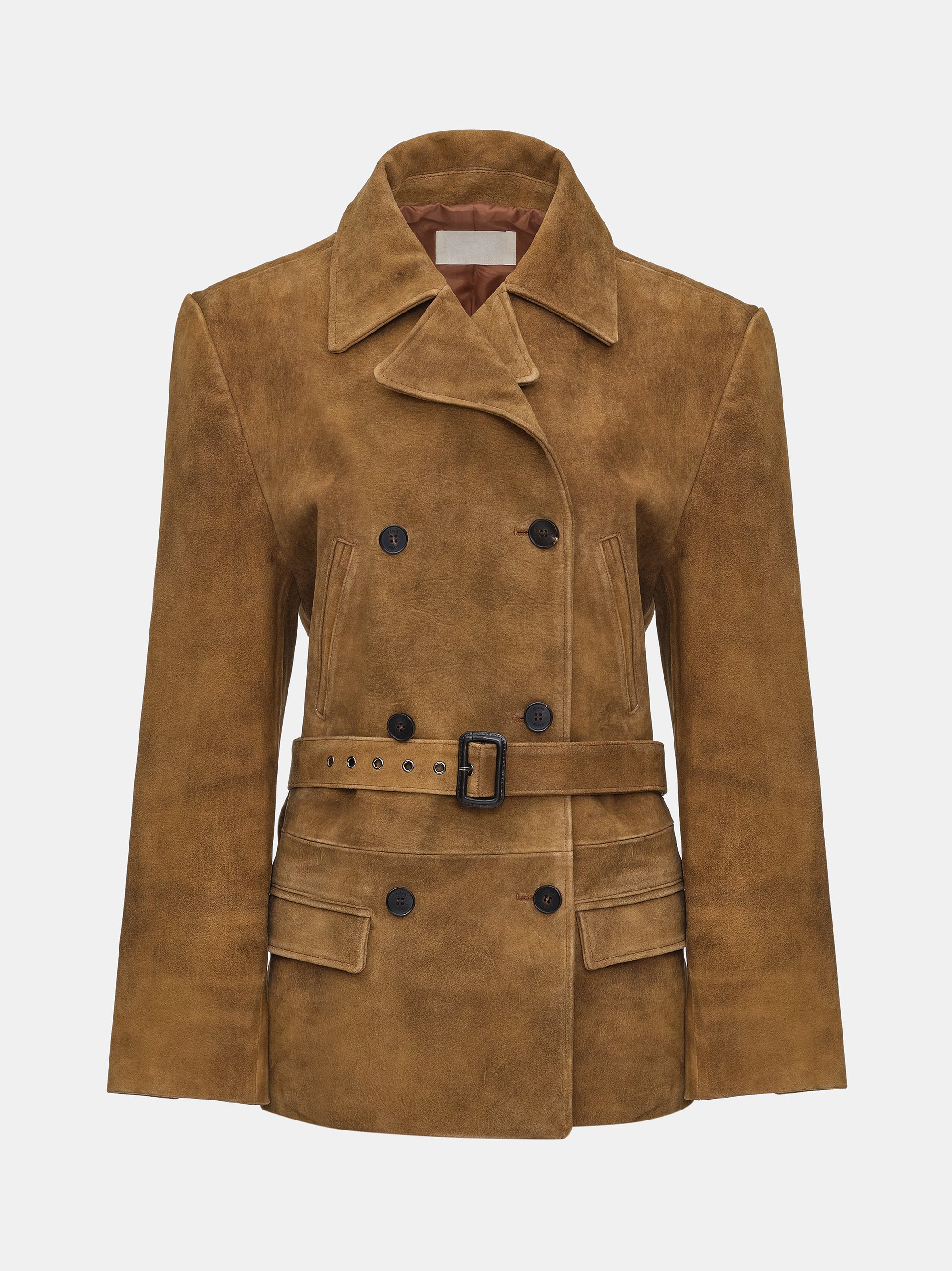 Burnished Suede Short Jacket, Camel - Image 6