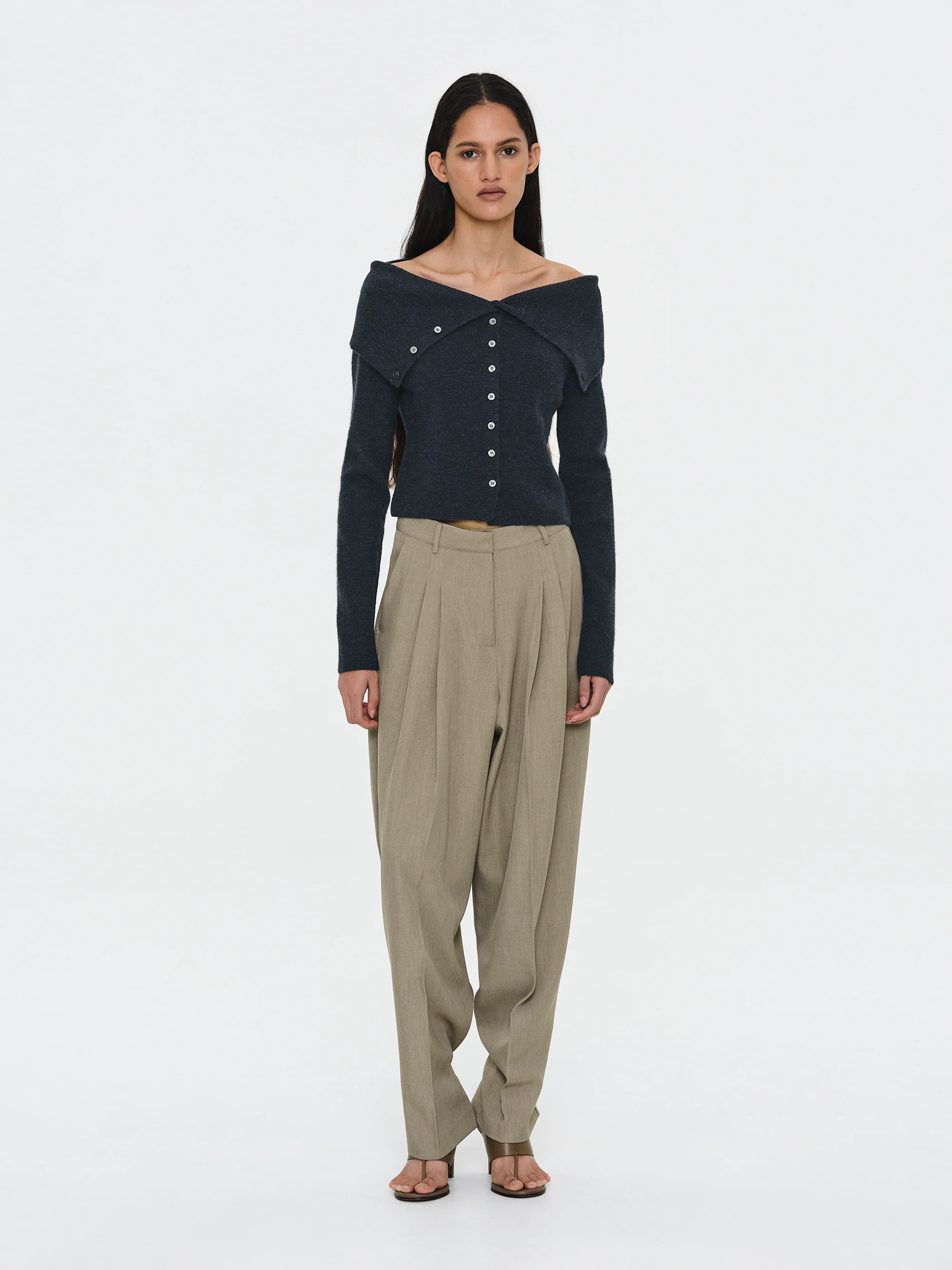 Button Cuff Trousers, Beige - Image 3