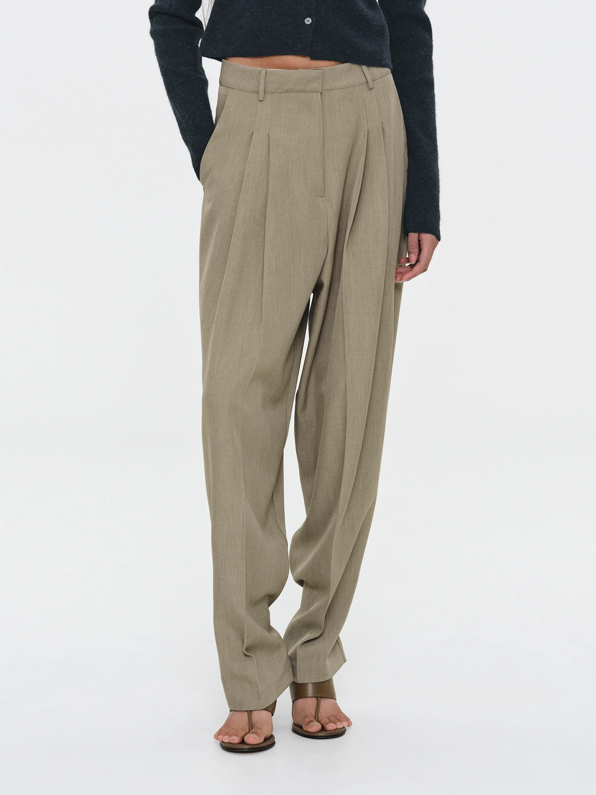 Button Cuff Trousers, Beige - Image 4