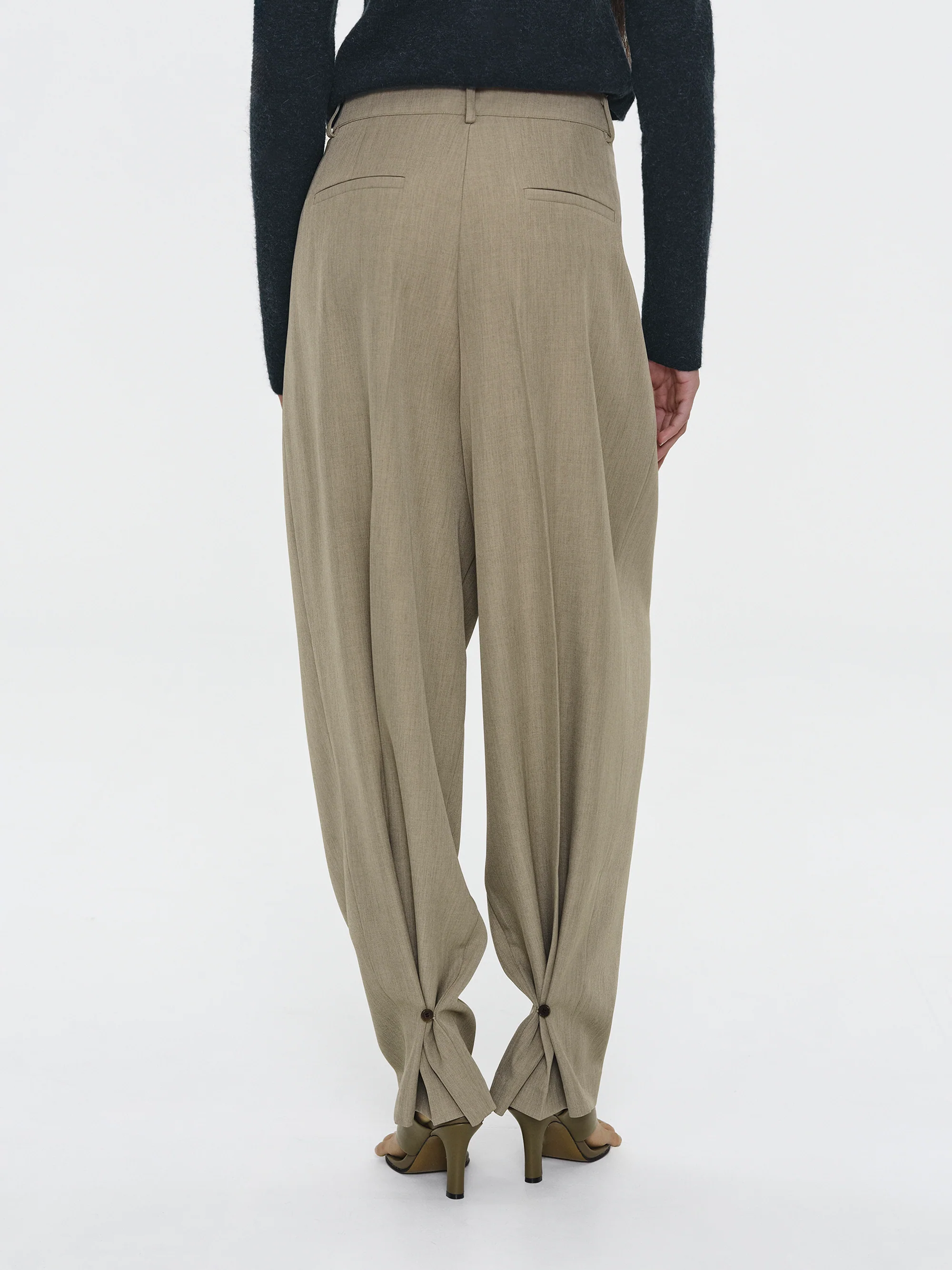 Button Cuff Trousers, Beige - Image 5