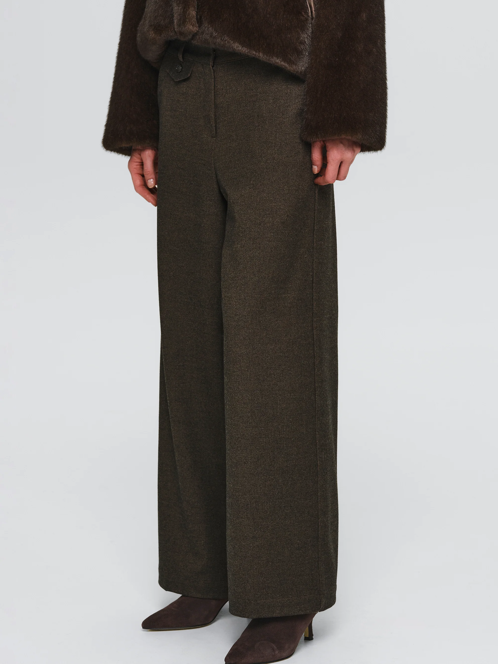 Button Tab Trousers, Brown - Image 2