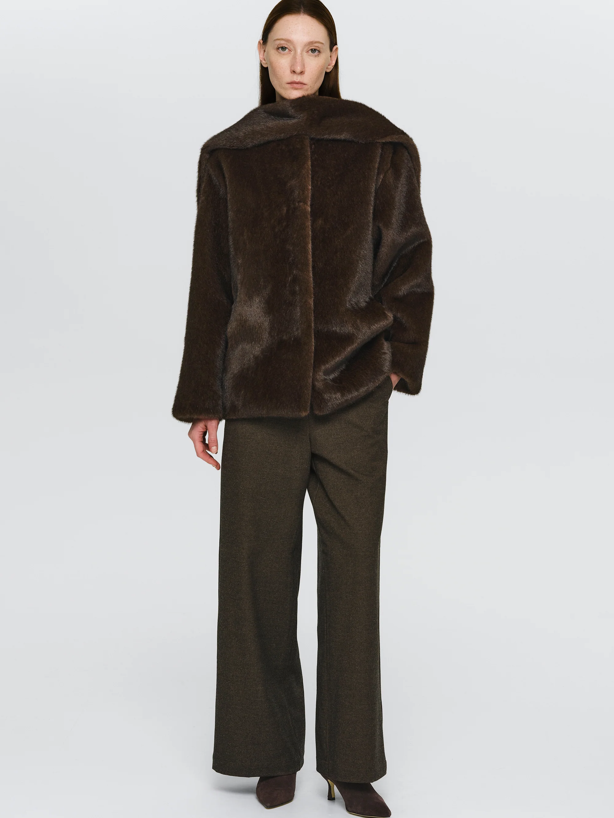 Button Tab Trousers, Brown - Image 3