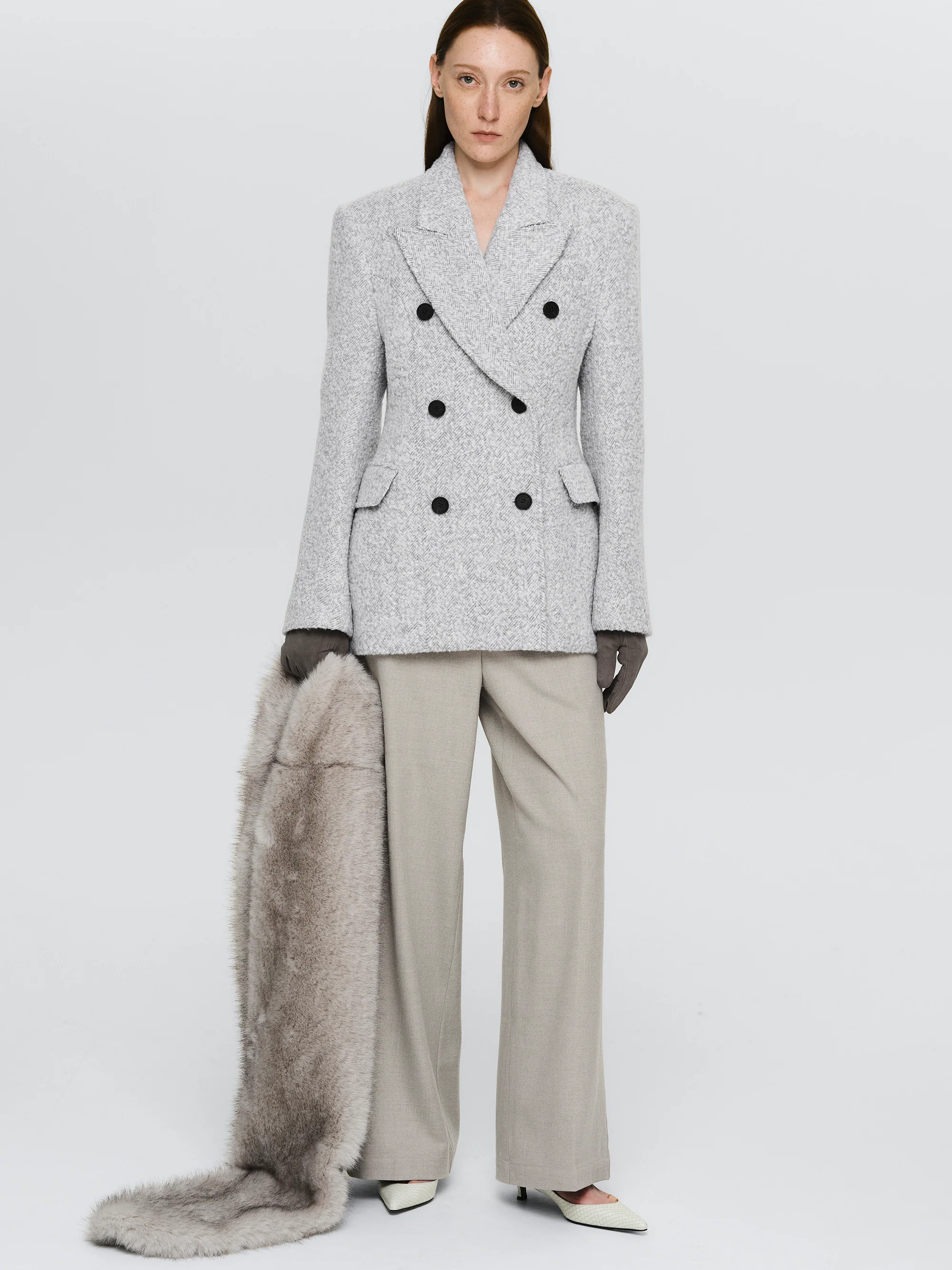 Button Tab Trousers, Greige