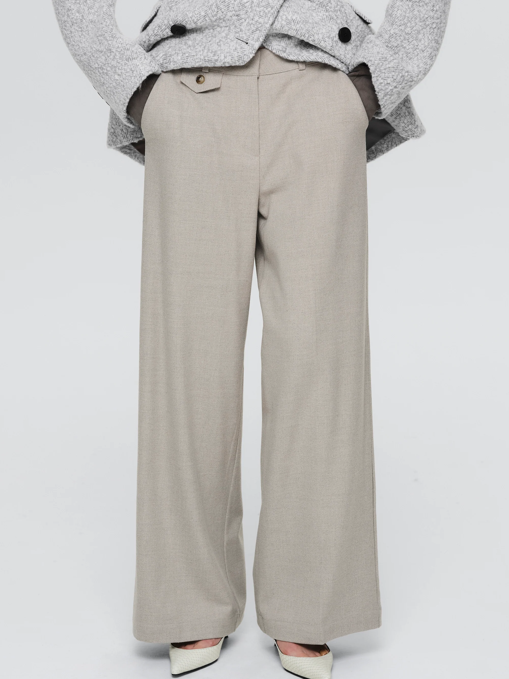Button Tab Trousers, Greige - Image 2