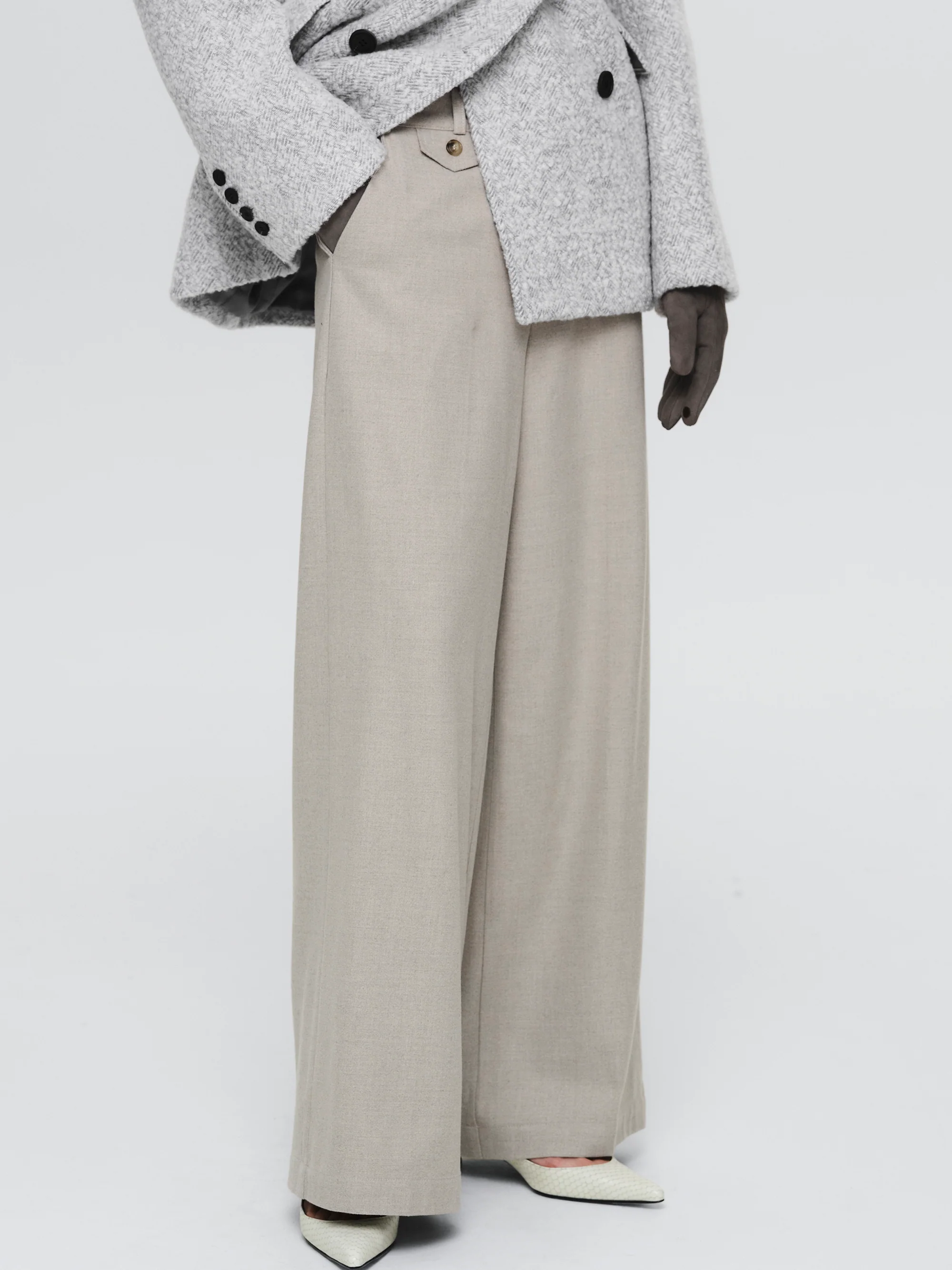 Button Tab Trousers, Greige - Image 3