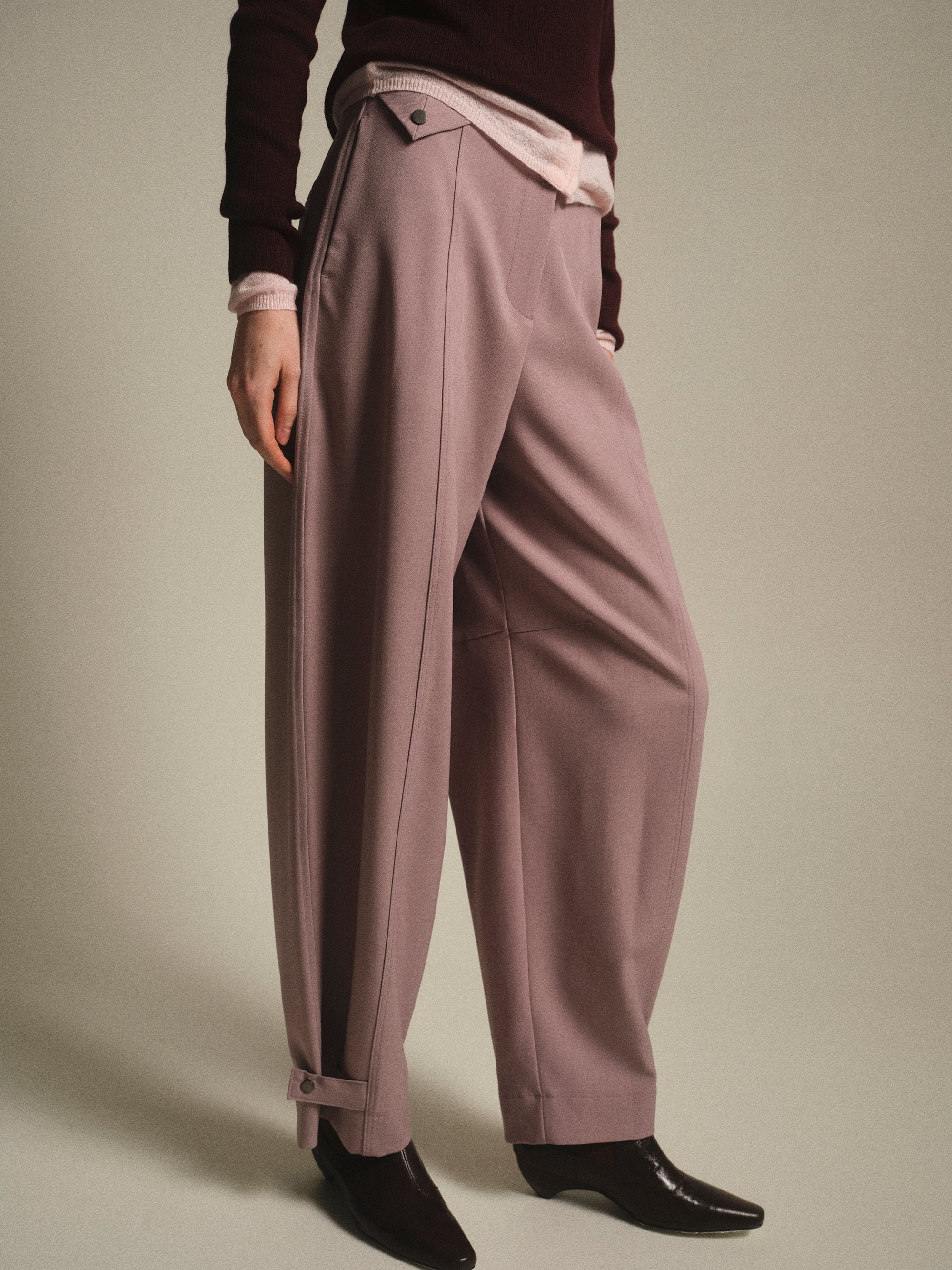 Button-Tab Trousers, Mauve