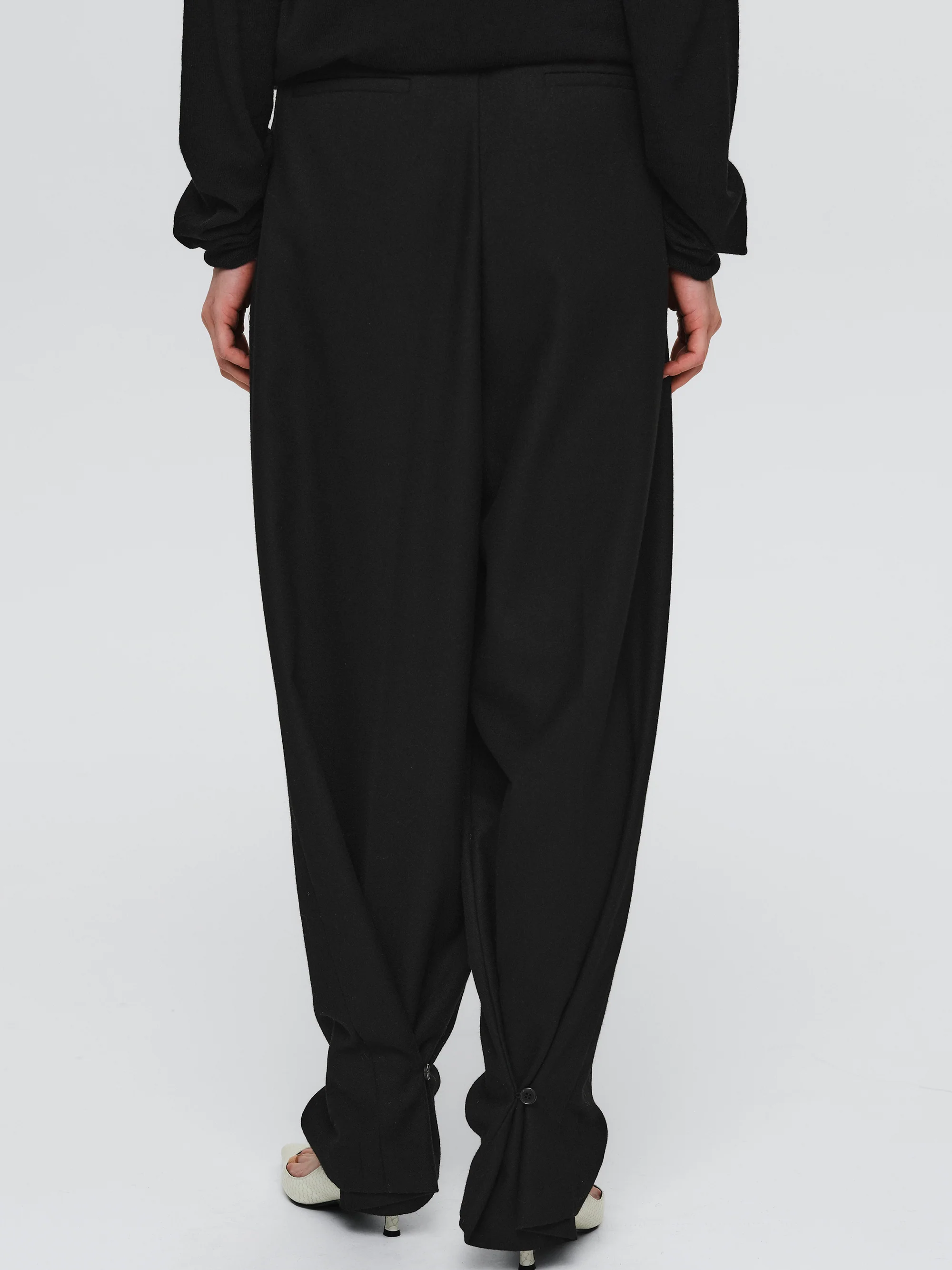Button Tapered Trousers, Black - Image 2