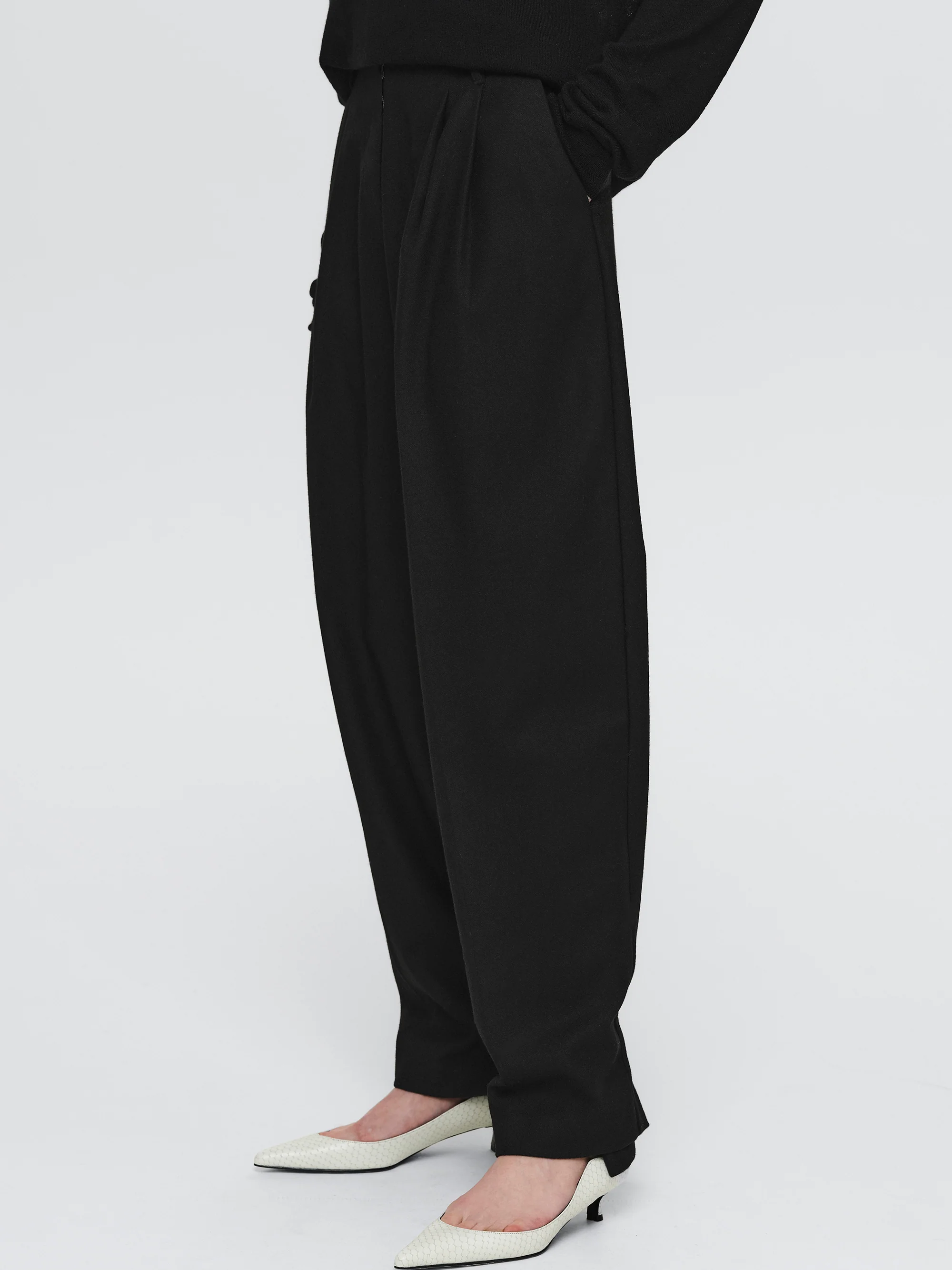 Button Tapered Trousers, Black - Image 3