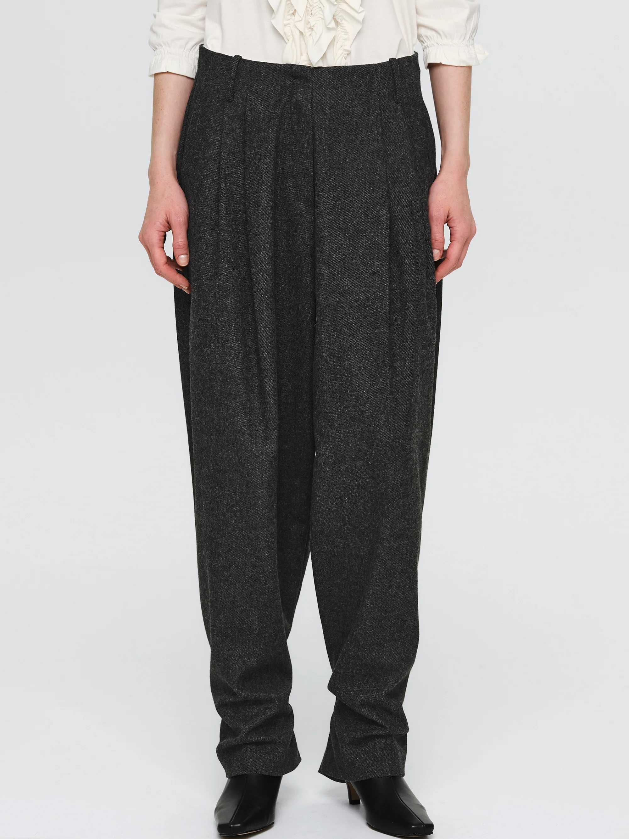Button Tapered Trousers, Charcoal - Image 2