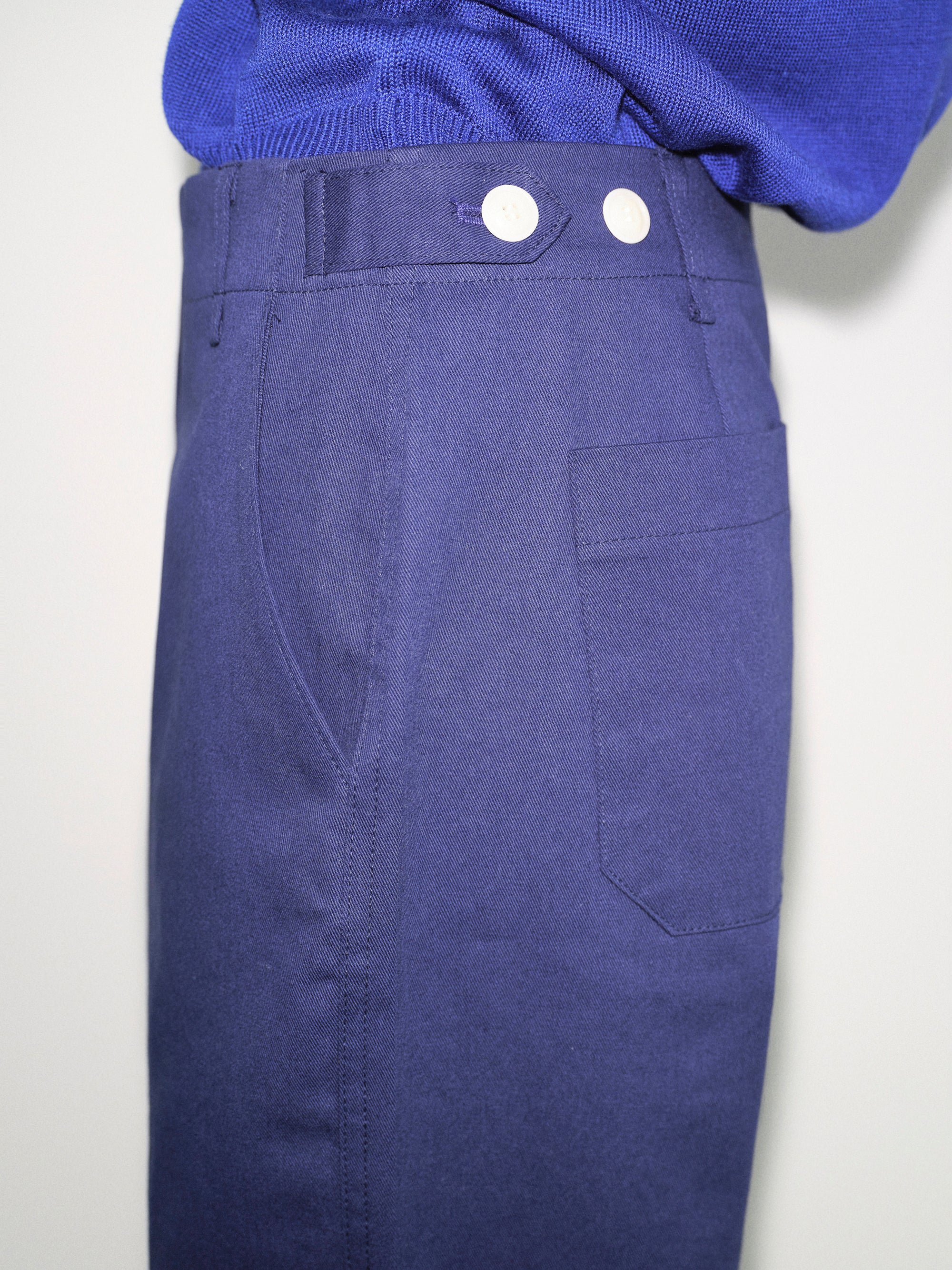 Buttoned Hem Cotton Pants, Navy - Image 2