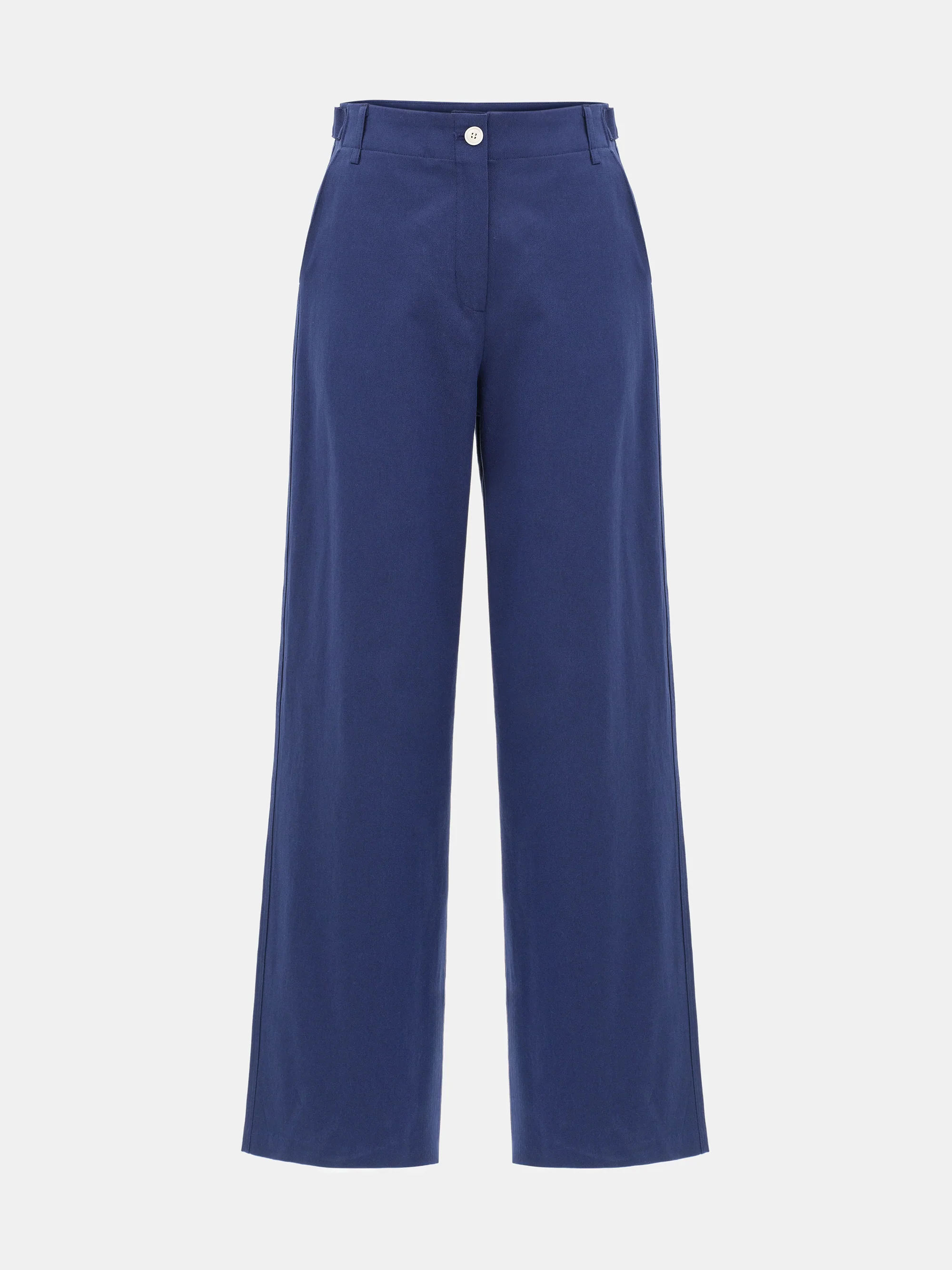 Buttoned Hem Cotton Pants, Navy - Image 6